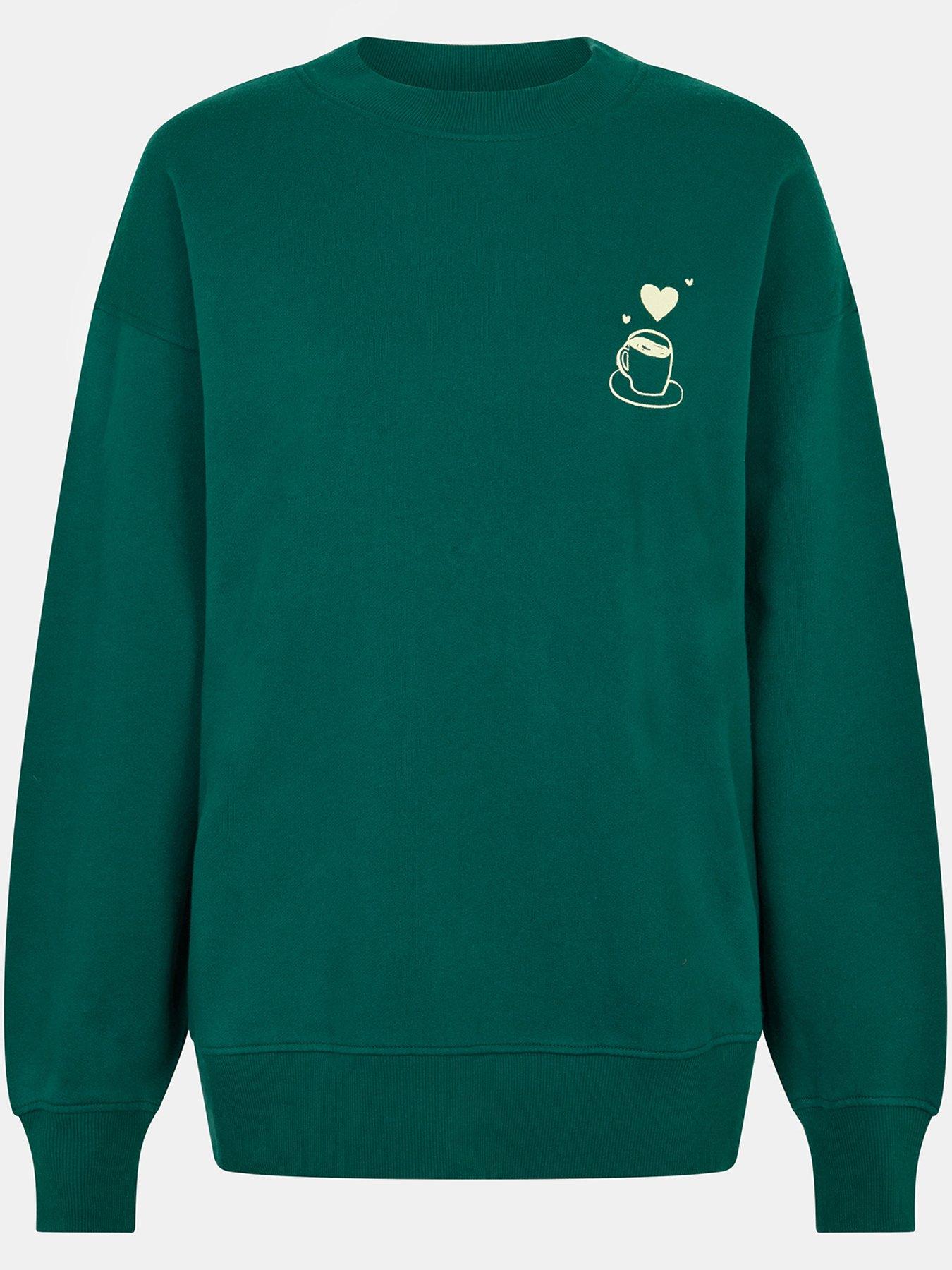 Image 5 of 5 of Accessorize Womens Oversized Coffee Love Print Sweatshirt - Green