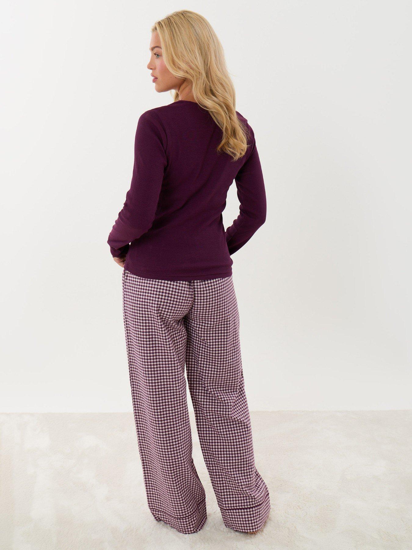 Image 2 of 5 of Threadbare Cotton Long Pyjama Set In Plum Gingham