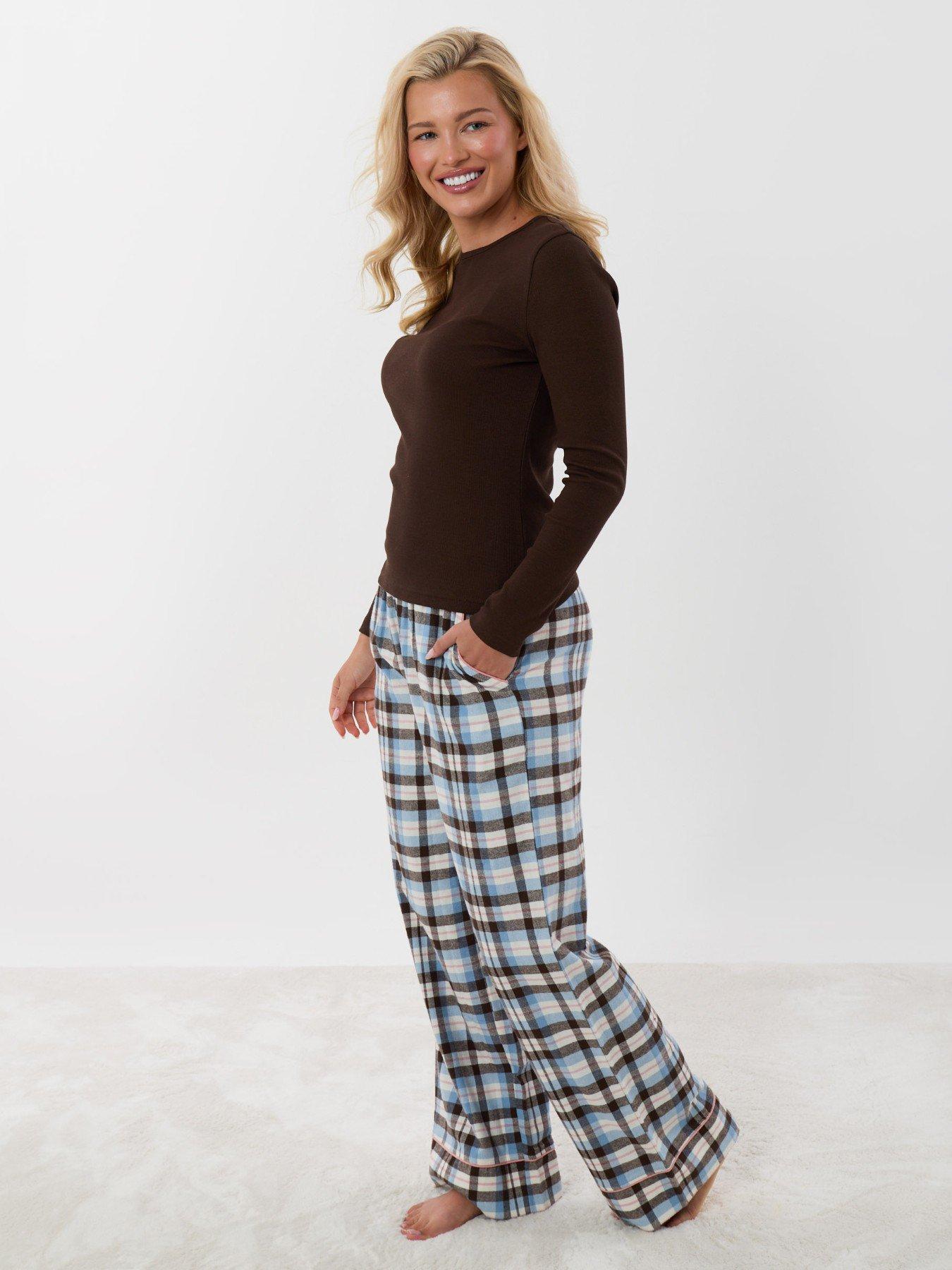 Image 3 of 5 of Threadbare Cotton Long Pyjama Set In Chocolate Brown Check