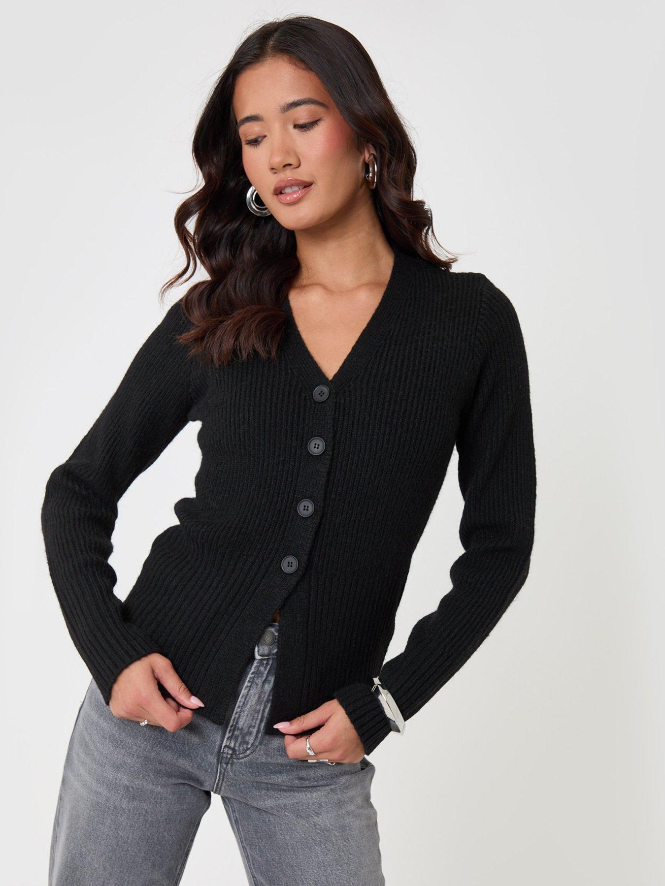 Image 1 of 4 of Threadbare Wool Blend V Neck Cardigan In Black