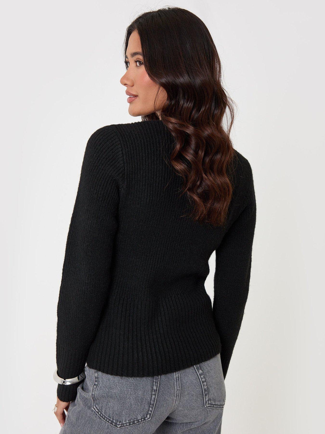 Image 2 of 4 of Threadbare Wool Blend V Neck Cardigan In Black