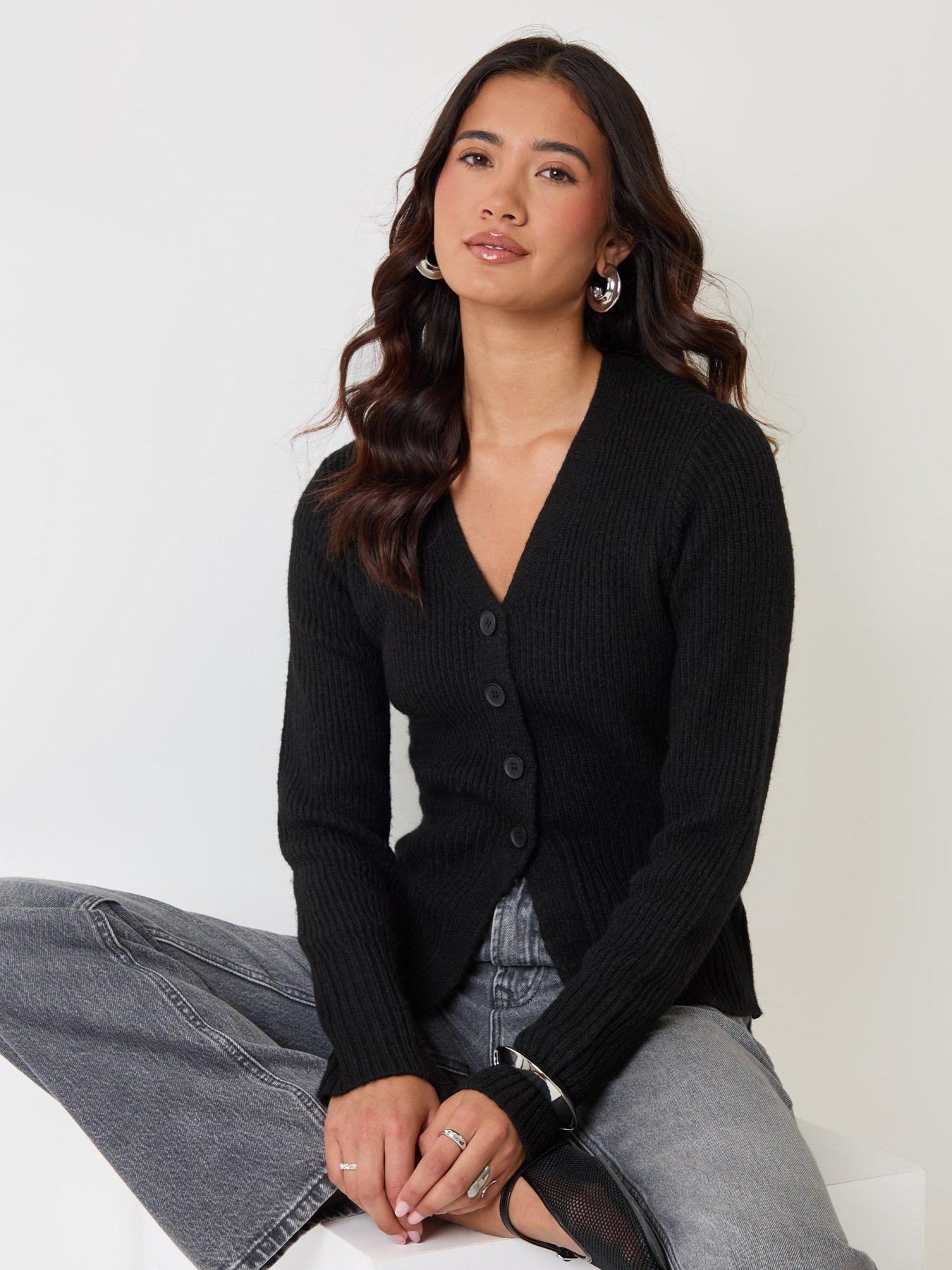 Image 3 of 4 of Threadbare Wool Blend V Neck Cardigan In Black