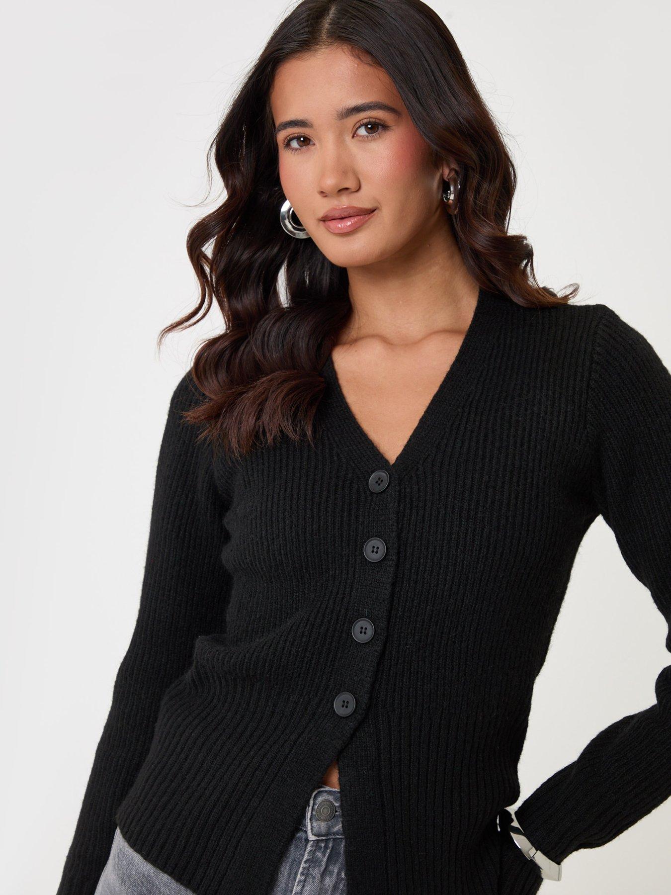 Image 4 of 4 of Threadbare Wool Blend V Neck Cardigan In Black