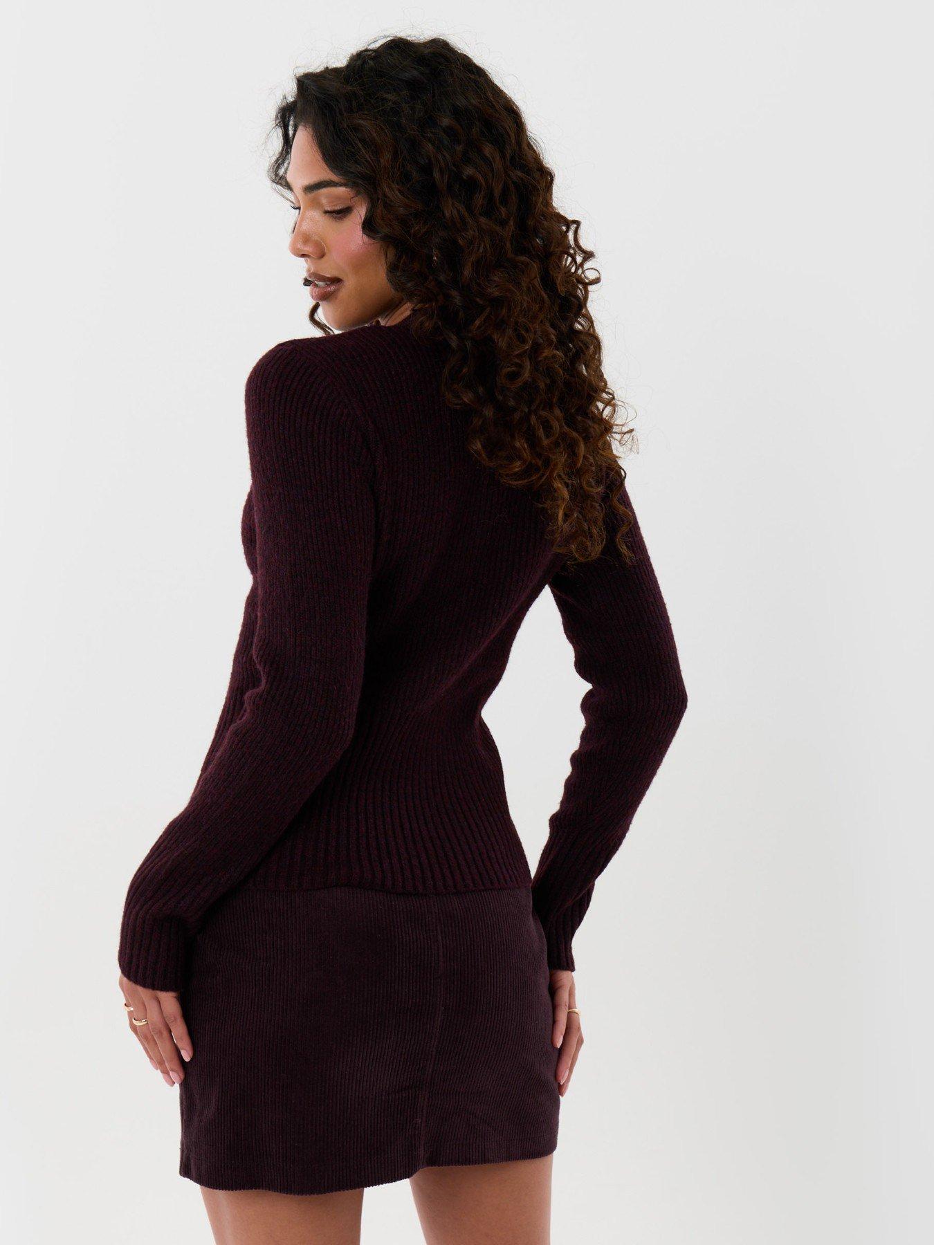 Image 2 of 4 of Threadbare Wool Blend V Neck Cardigan In Plum