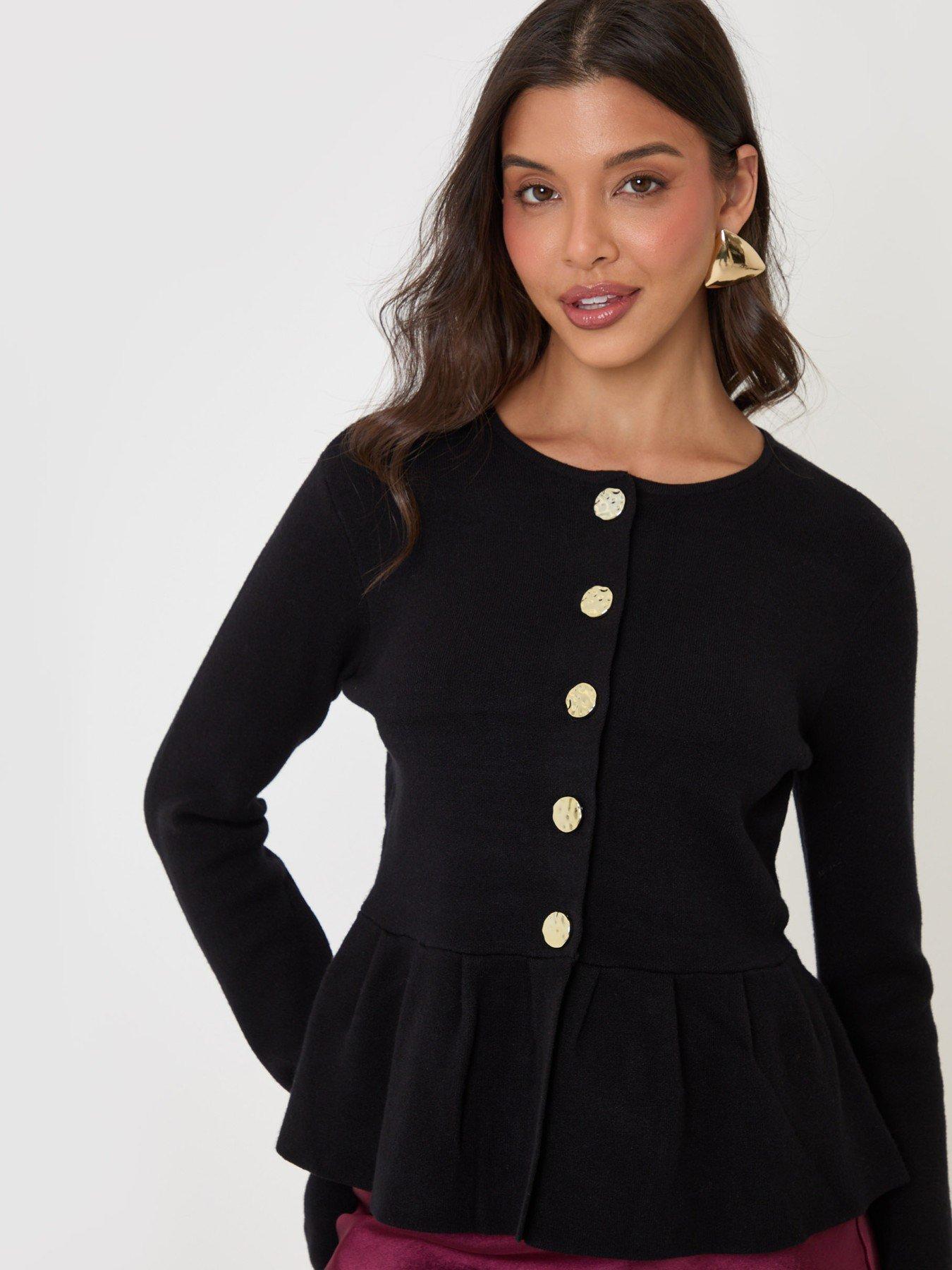 Image 4 of 4 of Threadbare Crew Neck Peplum Cardigan In Black