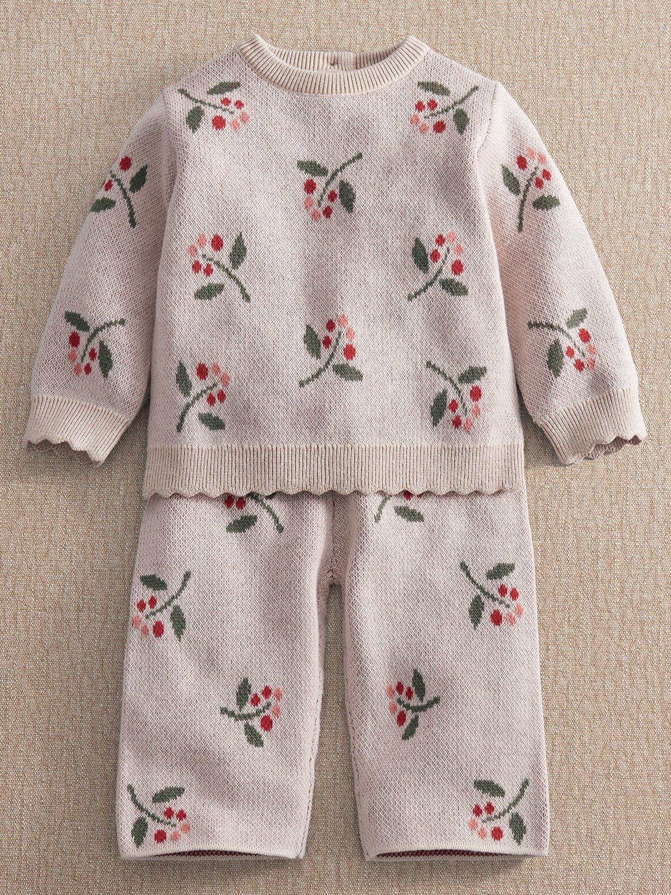 Mamas & Papas Baby Girls 2 Piece Berry Knitted Top  &  Wide Trousers Set - Pink