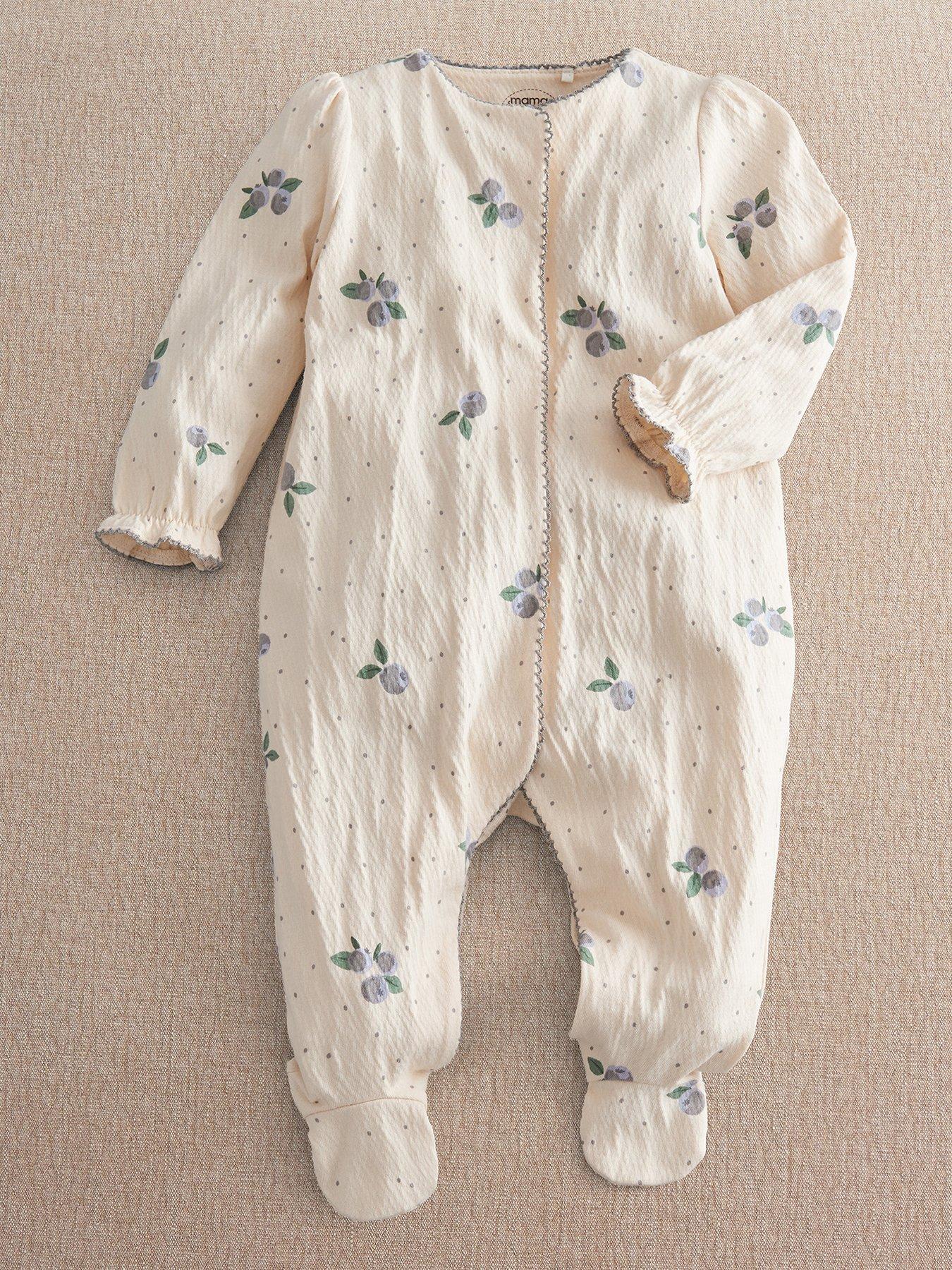 Image 1 of 3 of Mamas & Papas Baby Girls Crinkle Blueberry Sleepsuit - Cream