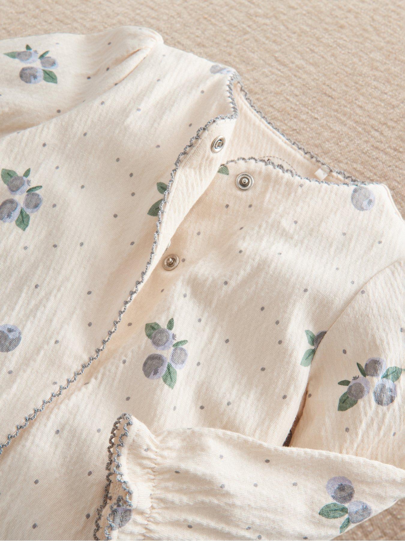 Image 2 of 3 of Mamas & Papas Baby Girls Crinkle Blueberry Sleepsuit - Cream