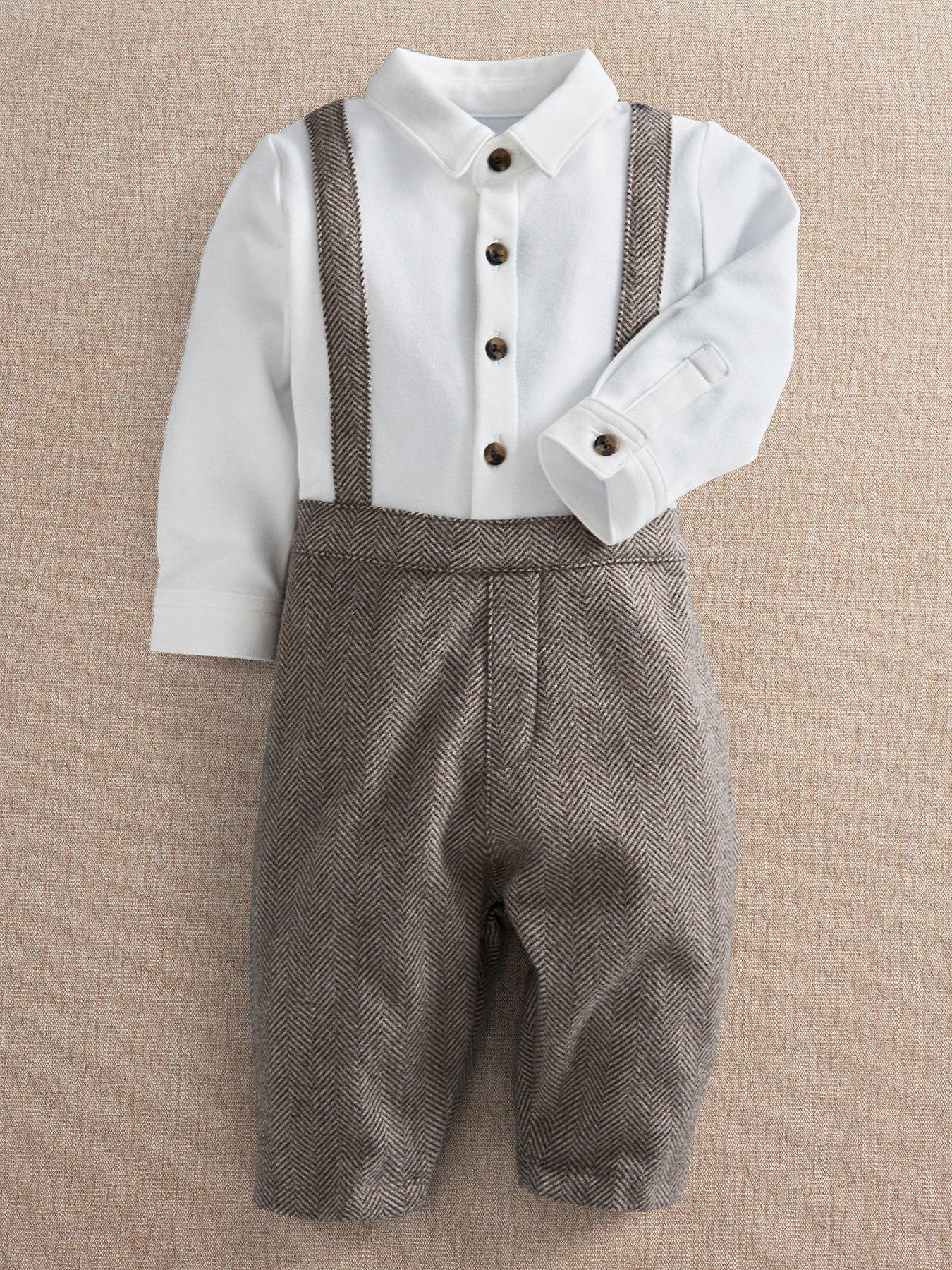 Mamas & Papas Baby Boys Houndstooth Mock Romper - Brown