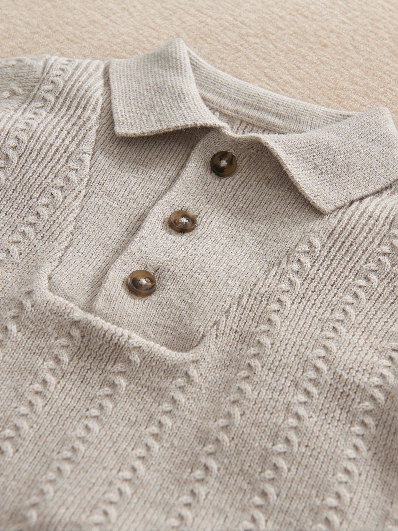Image 2 of 3 of Mamas & Papas Baby Boys 2 Piece Knitted Polo Collar Jumper &amp; Rib Trousers Set - Cream