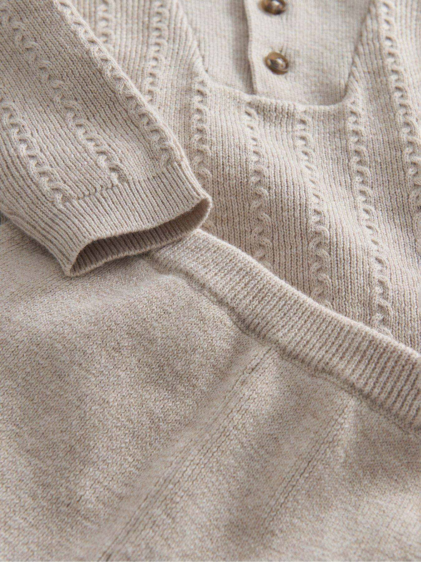Image 3 of 3 of Mamas & Papas Baby Boys 2 Piece Knitted Polo Collar Jumper &amp; Rib Trousers Set - Cream