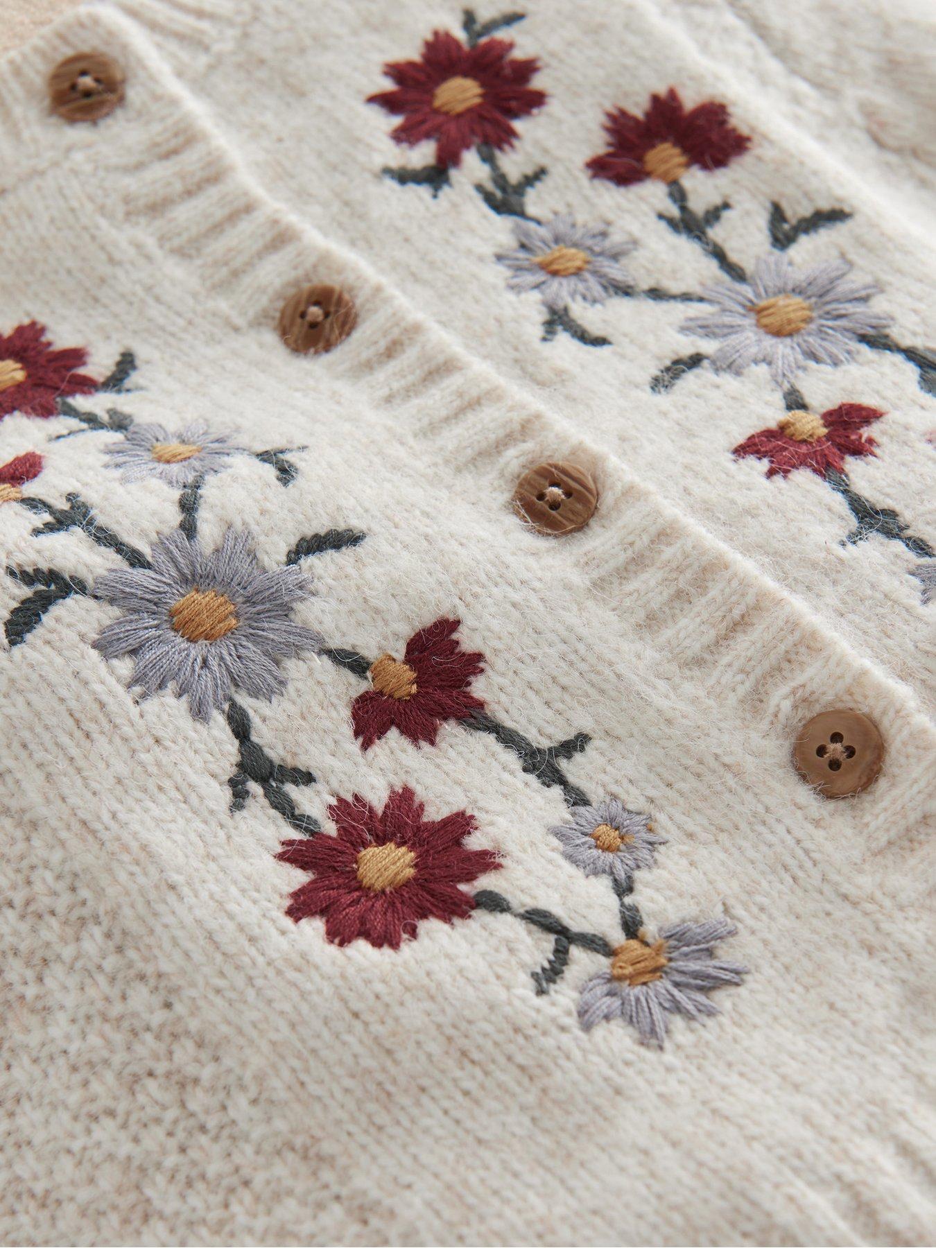 Image 2 of 3 of Mamas & Papas Baby Girls Embroidered Flower Cardigan - Cream