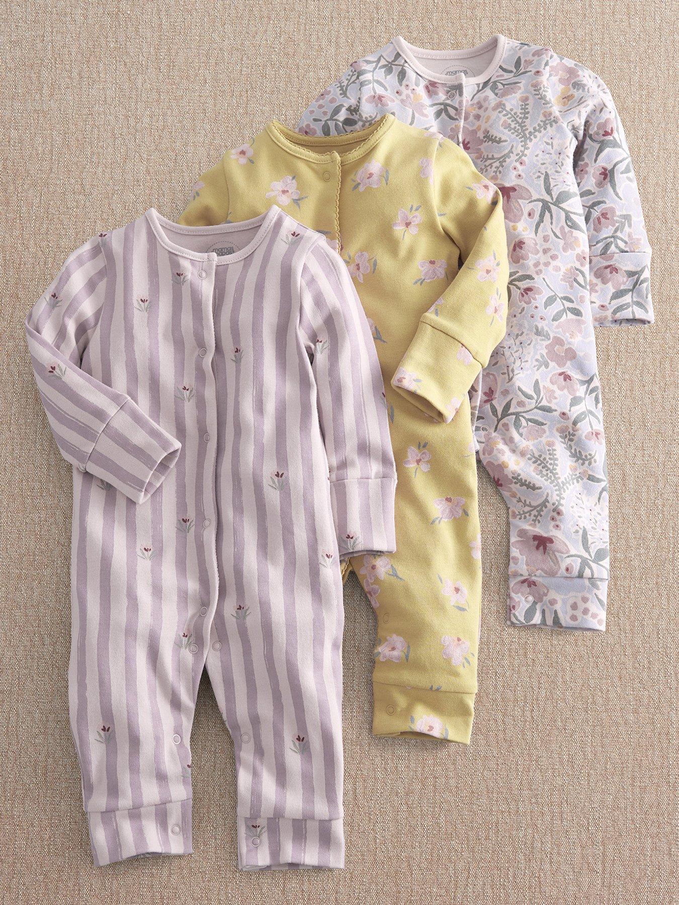 Mamas & Papas Baby Girls 3 Pack Creative Floral Sleepsuits - Multi