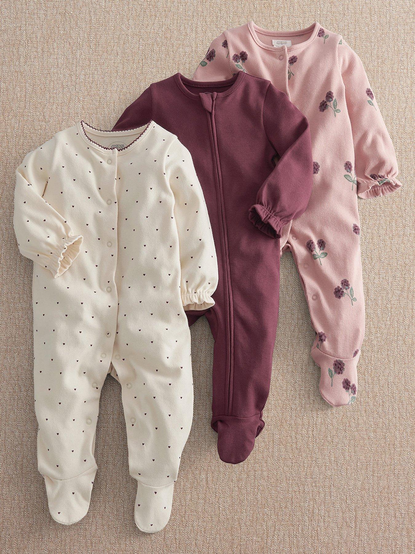 Image 1 of 3 of Mamas & Papas Baby Girls 3 Pack Bramble Sleepsuits - Multi