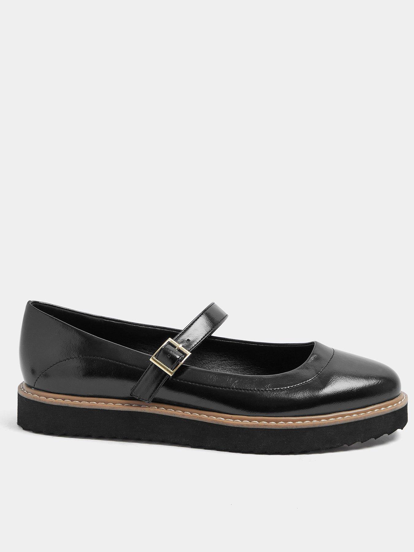 Yours Curve Extra Wide Fit Faux Leather Mary Jane Shoes - Black