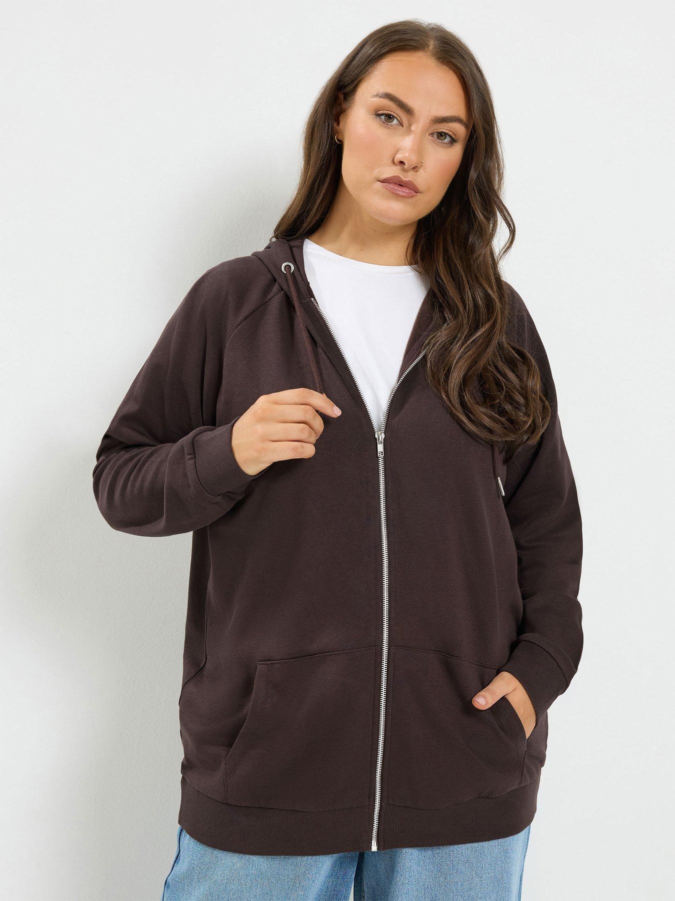 Image 1 of 4 of Yours Curve Zip Through Hoodie - Brown