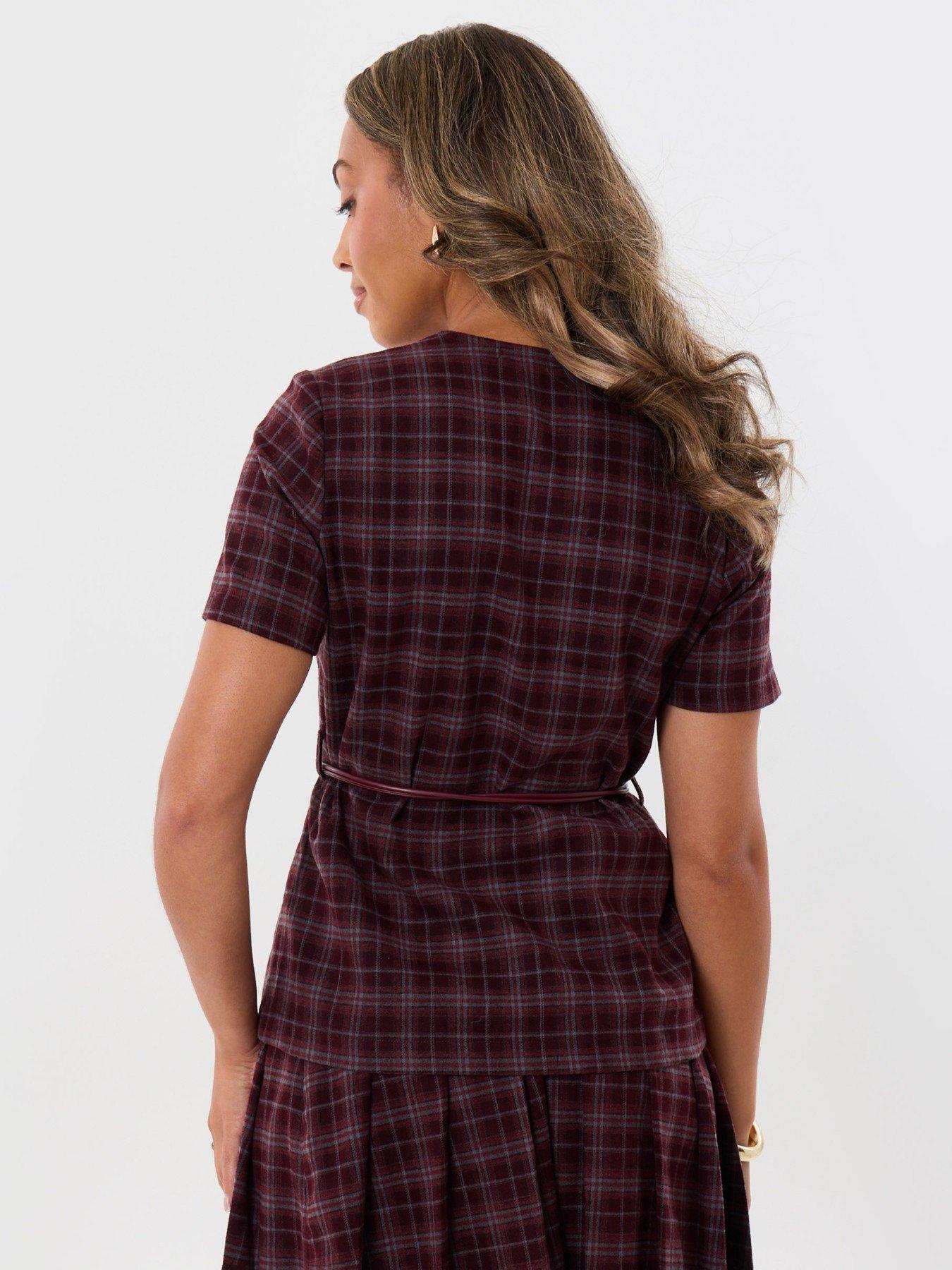 Image 2 of 4 of Threadbare Belted Blazer Top In Berry Check