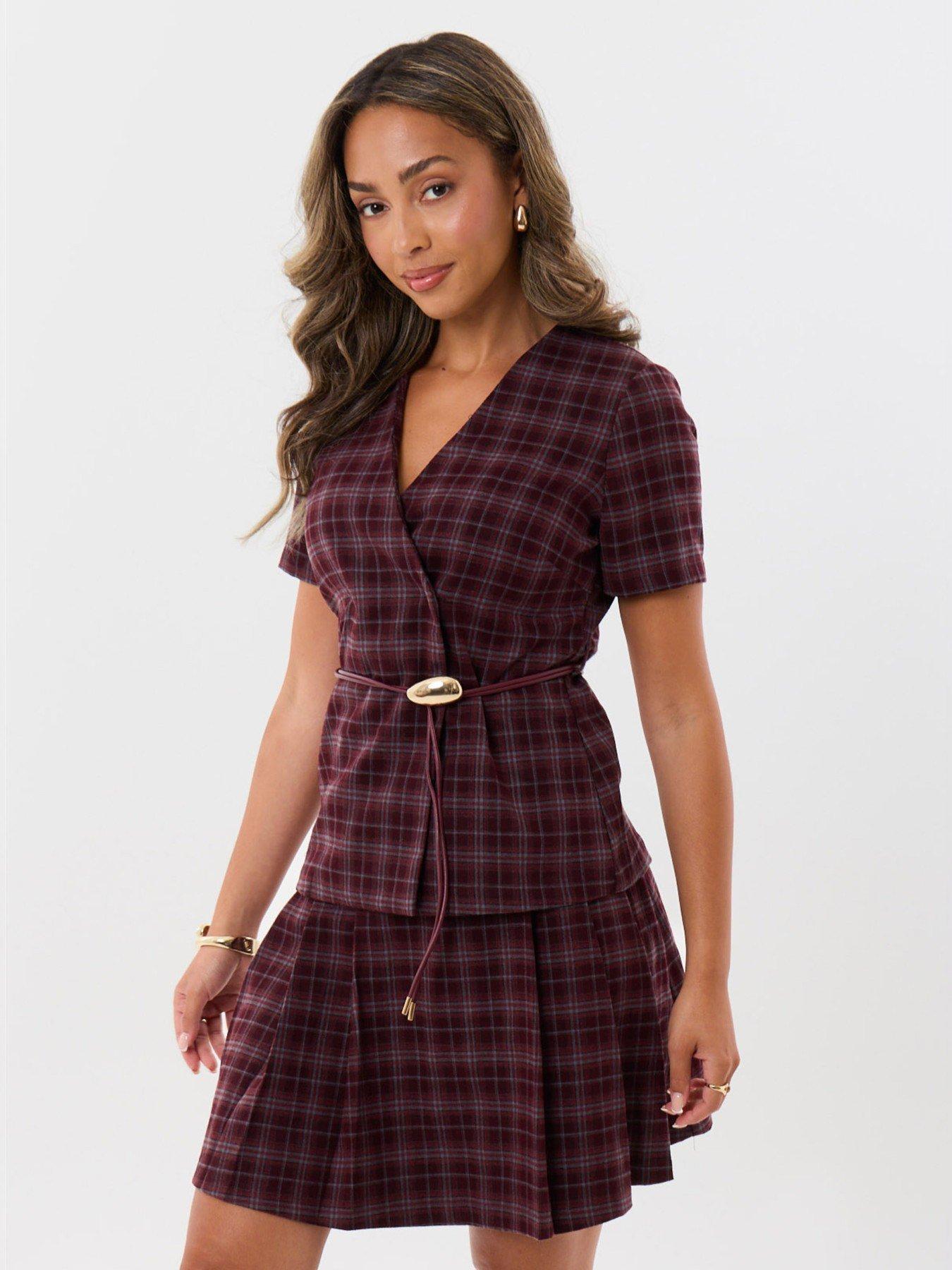 Image 3 of 4 of Threadbare Belted Blazer Top In Berry Check