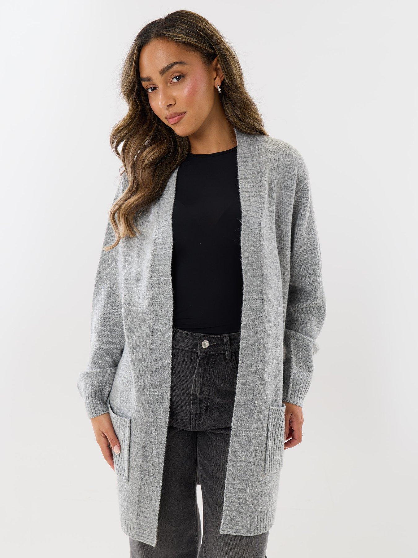 Image 1 of 4 of Threadbare Longline Knitted Open Cardigan In Grey