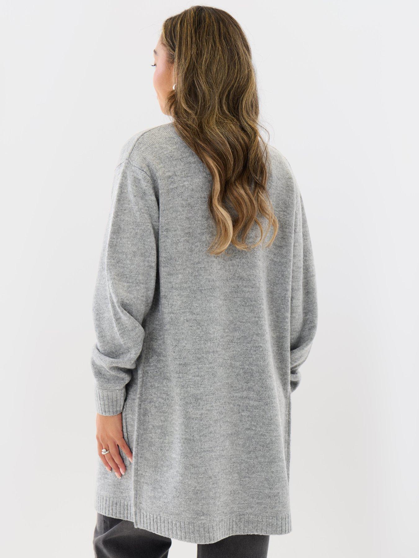 Image 2 of 4 of Threadbare Longline Knitted Open Cardigan In Grey
