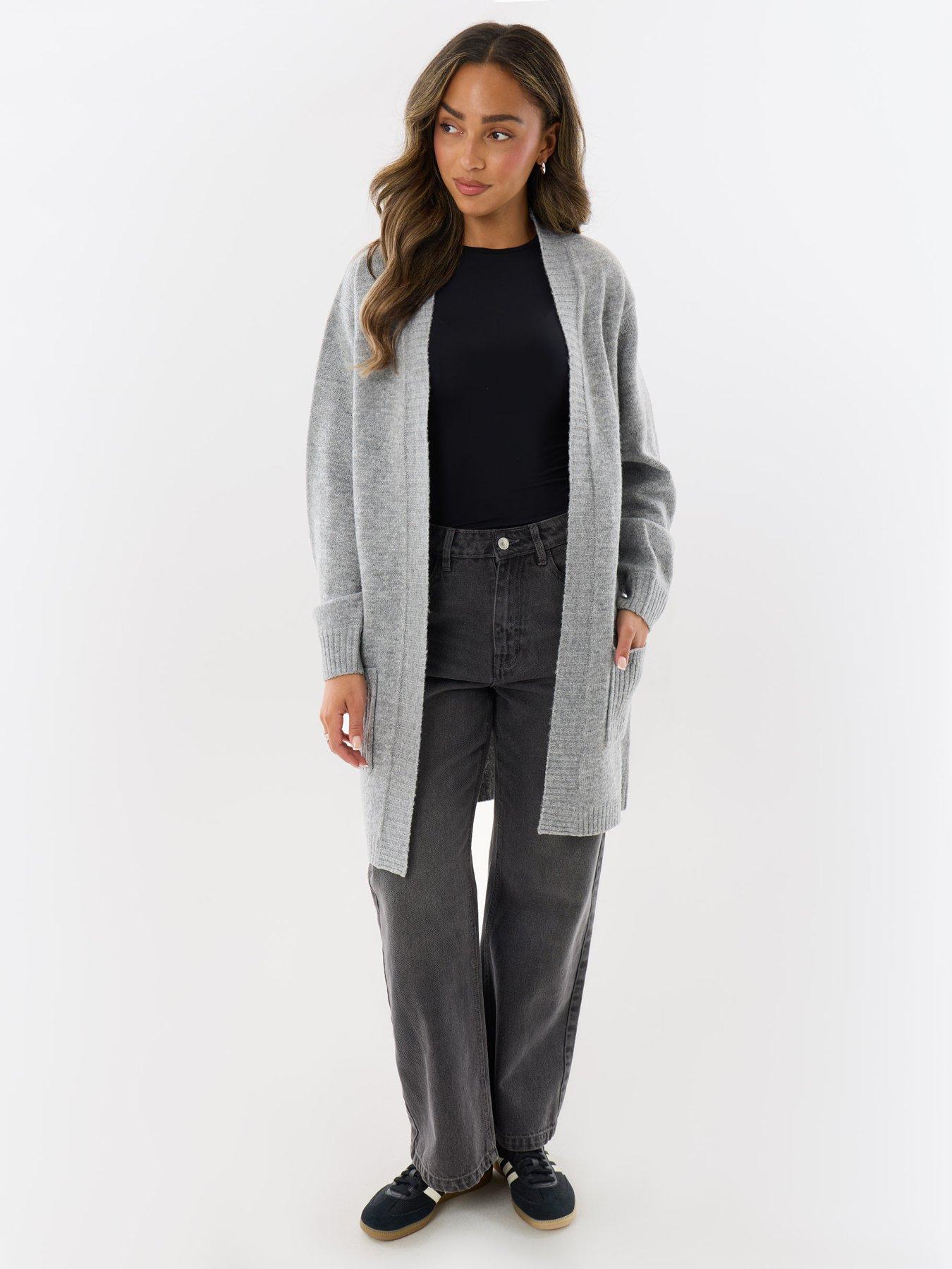 Image 3 of 4 of Threadbare Longline Knitted Open Cardigan In Grey