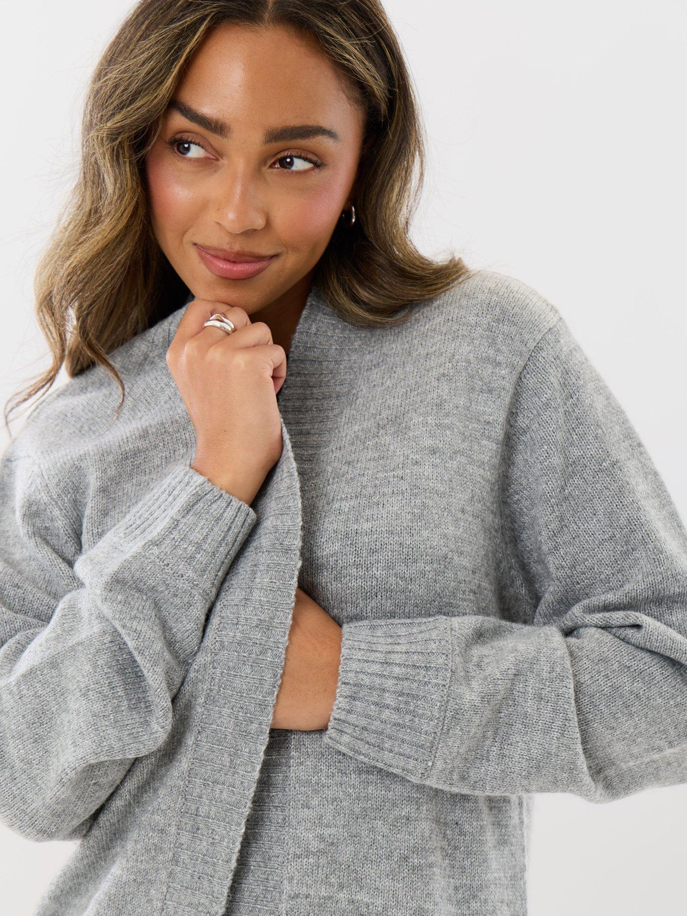 Image 4 of 4 of Threadbare Longline Knitted Open Cardigan In Grey