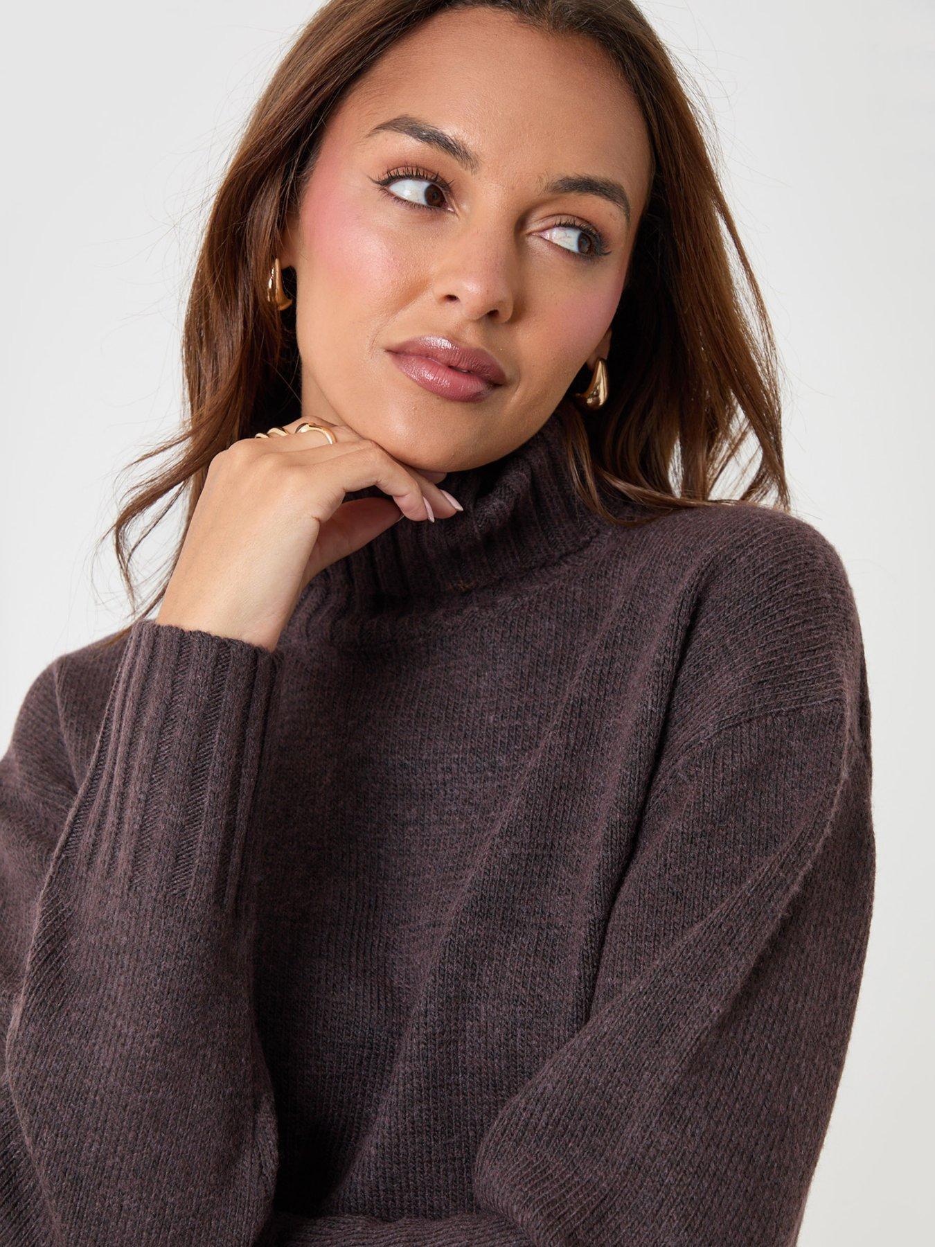 Image 4 of 5 of Threadbare Womens Oversized Roll Neck Jumper - Chocolate Brown