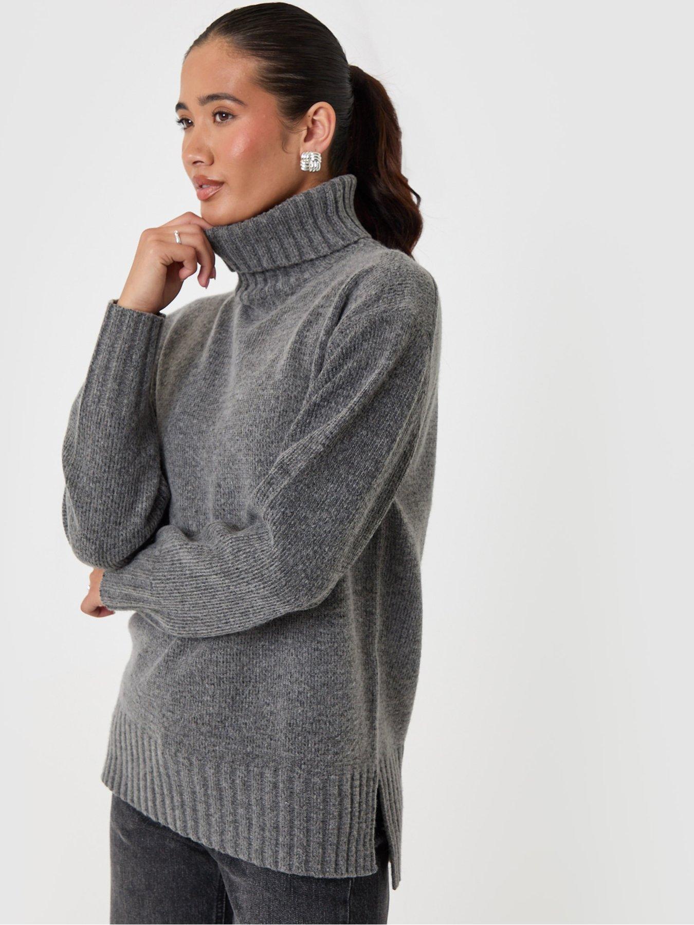 Image 1 of 4 of Threadbare Oversized Roll Neck Jumper In Charcoal Grey