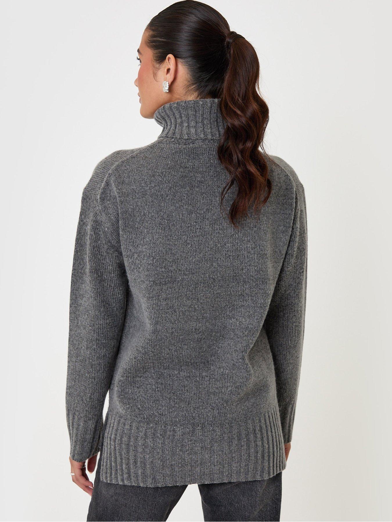 Image 2 of 4 of Threadbare Oversized Roll Neck Jumper In Charcoal Grey