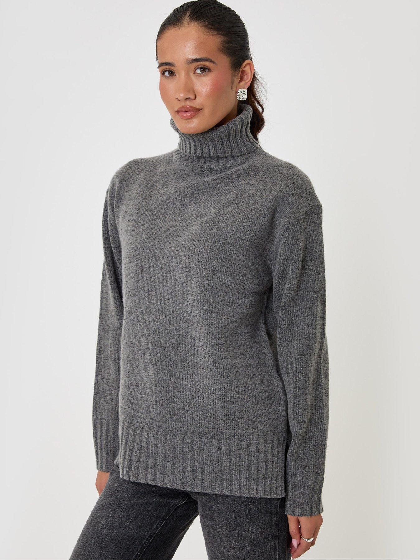 Image 3 of 4 of Threadbare Oversized Roll Neck Jumper In Charcoal Grey