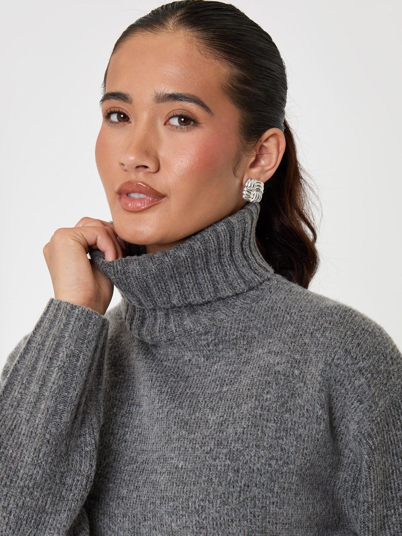 Image 4 of 4 of Threadbare Oversized Roll Neck Jumper In Charcoal Grey