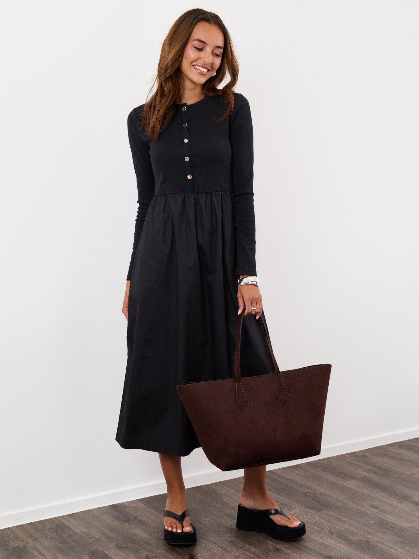 Image 1 of 4 of Threadbare 2 In 1 Button Up Midaxi Dress In Black