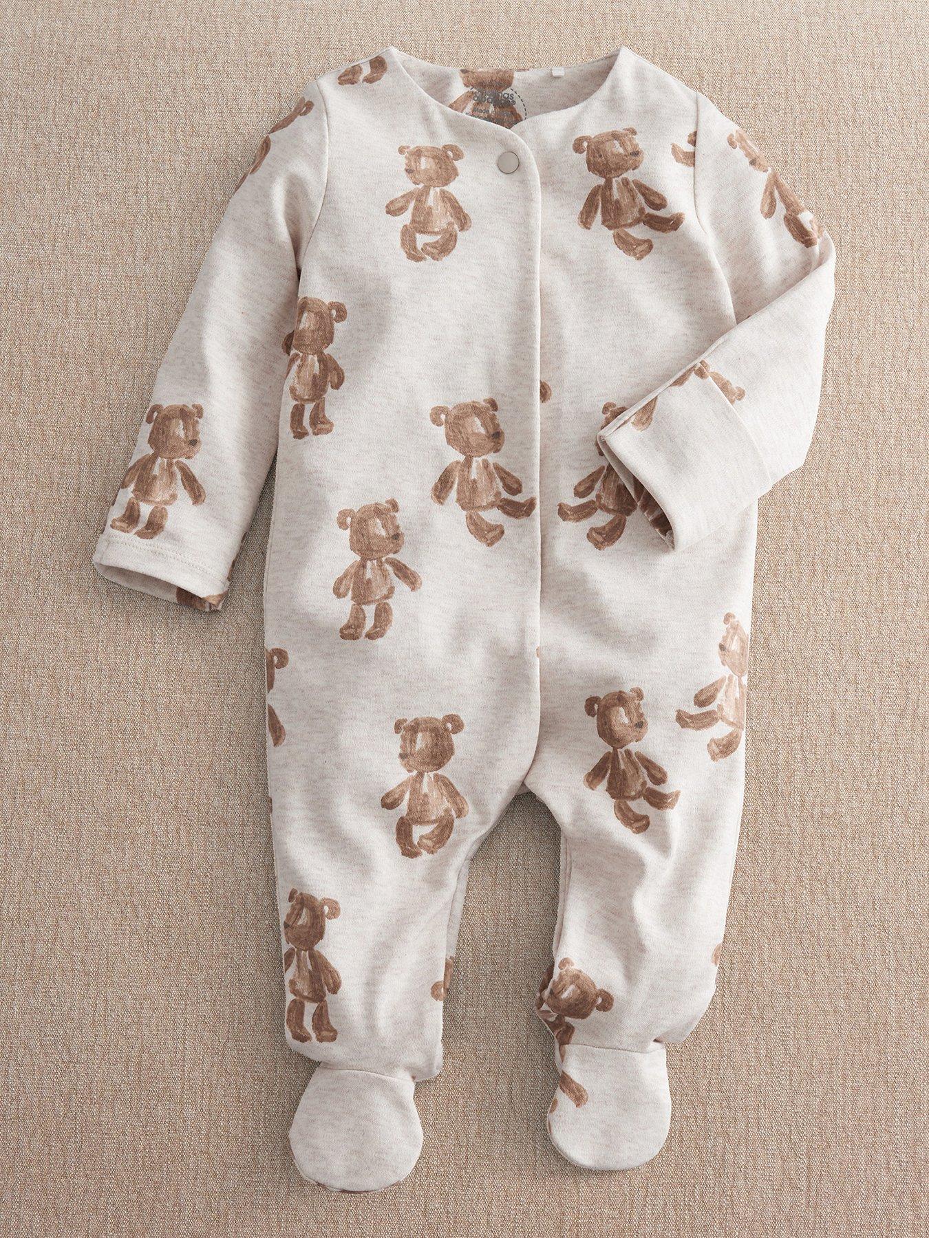 Mamas & Papas Baby Unisex Bear Print Sleepsuit - White