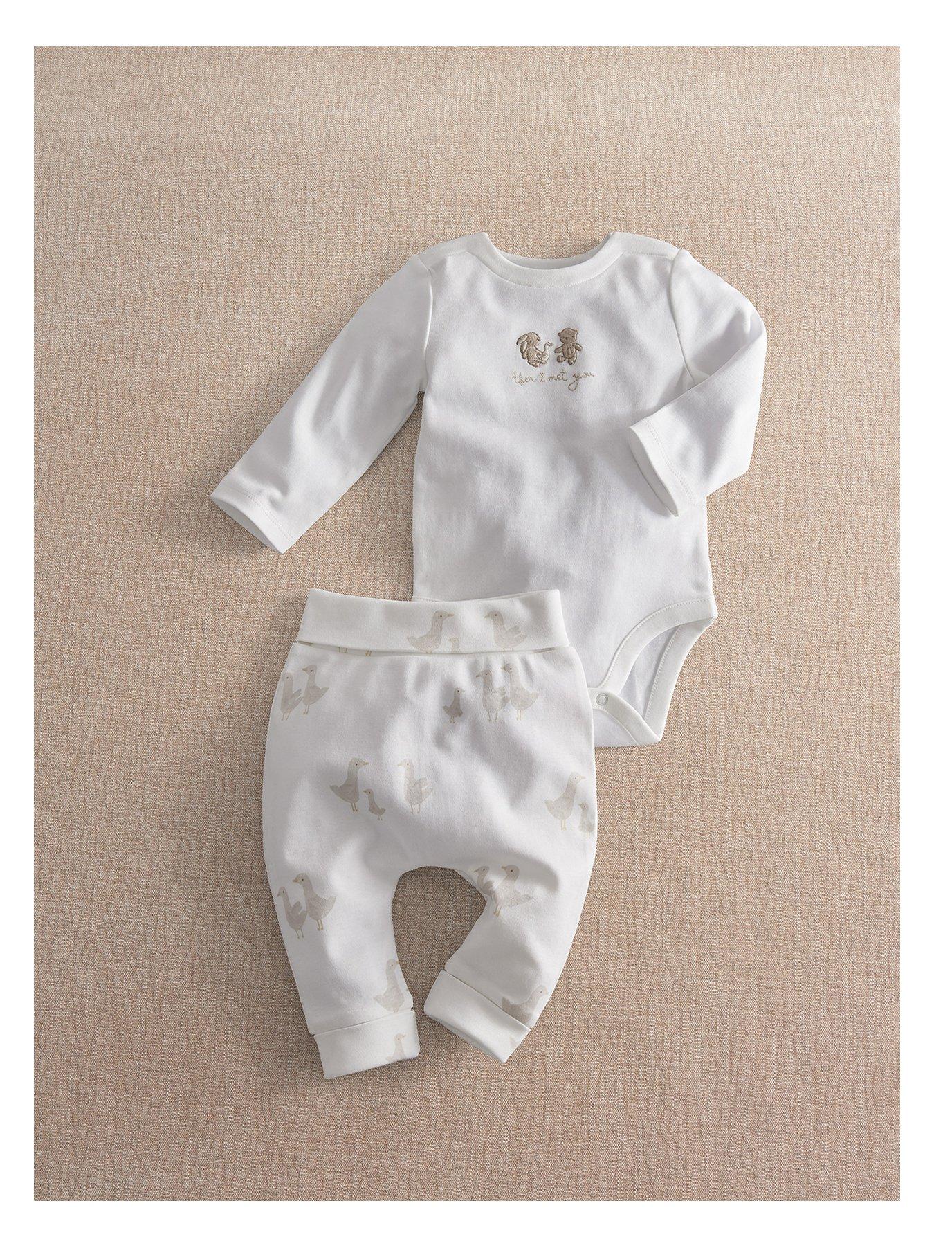 Image 2 of 6 of Mamas & Papas Baby Unisex 2 Piece Duck Print Bodysuit &amp; Leggings Set - Beige