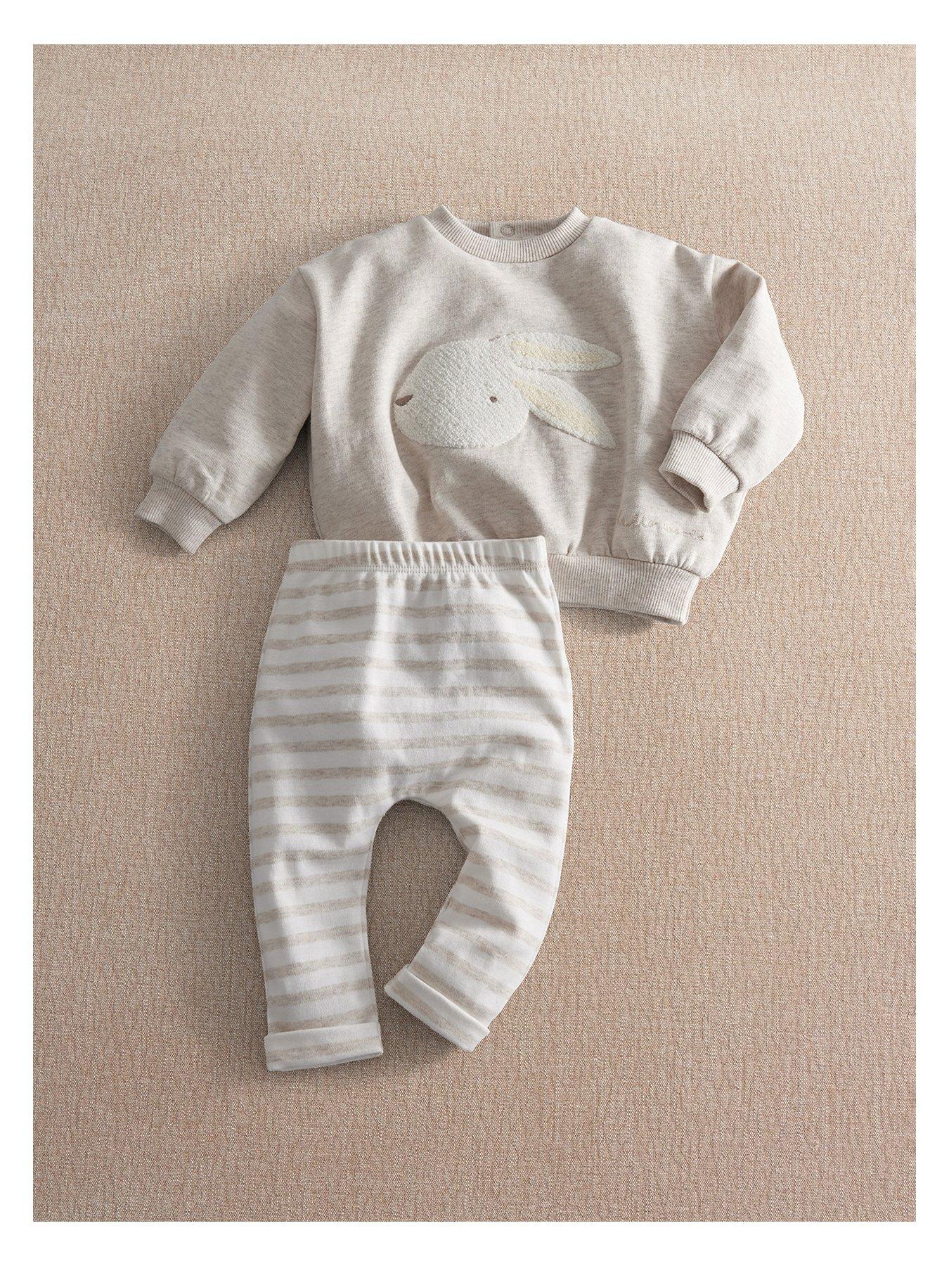 Mamas & Papas Baby Unisex 2 Piece Bunny Sweatshirt  &  Stripe Leggings Set - Grey