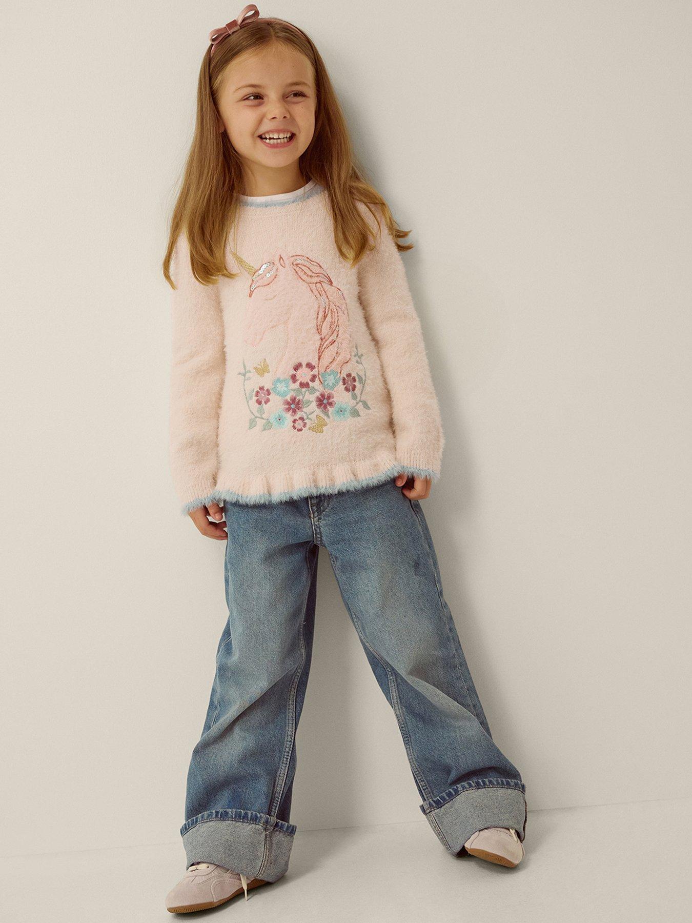 Monsoon Girls Unicorn Eyelash Jumper - Light Cream
