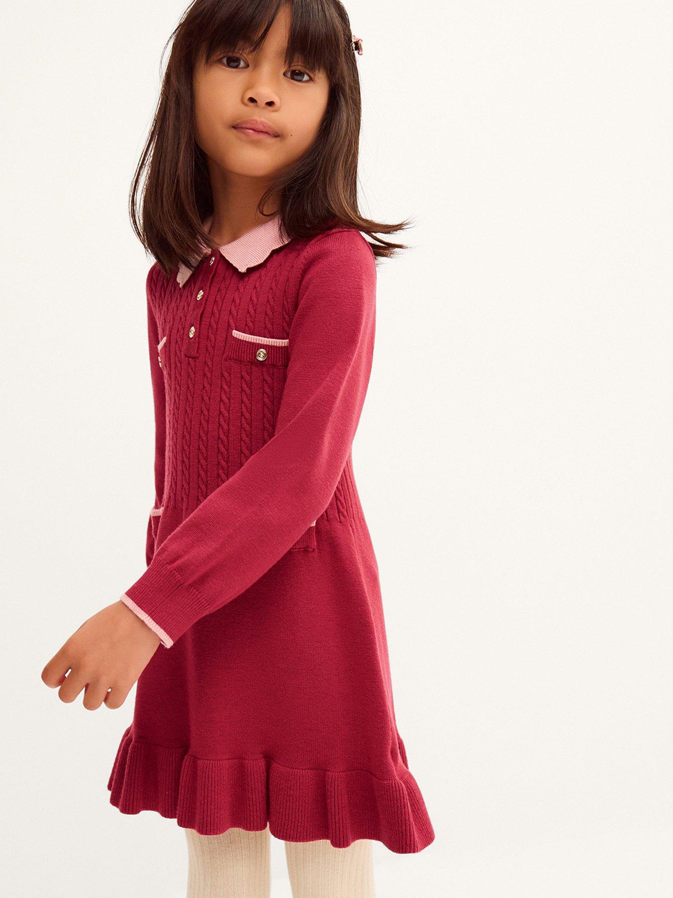 Monsoon Girls Berry Cable Knitted Dress - Dark Red