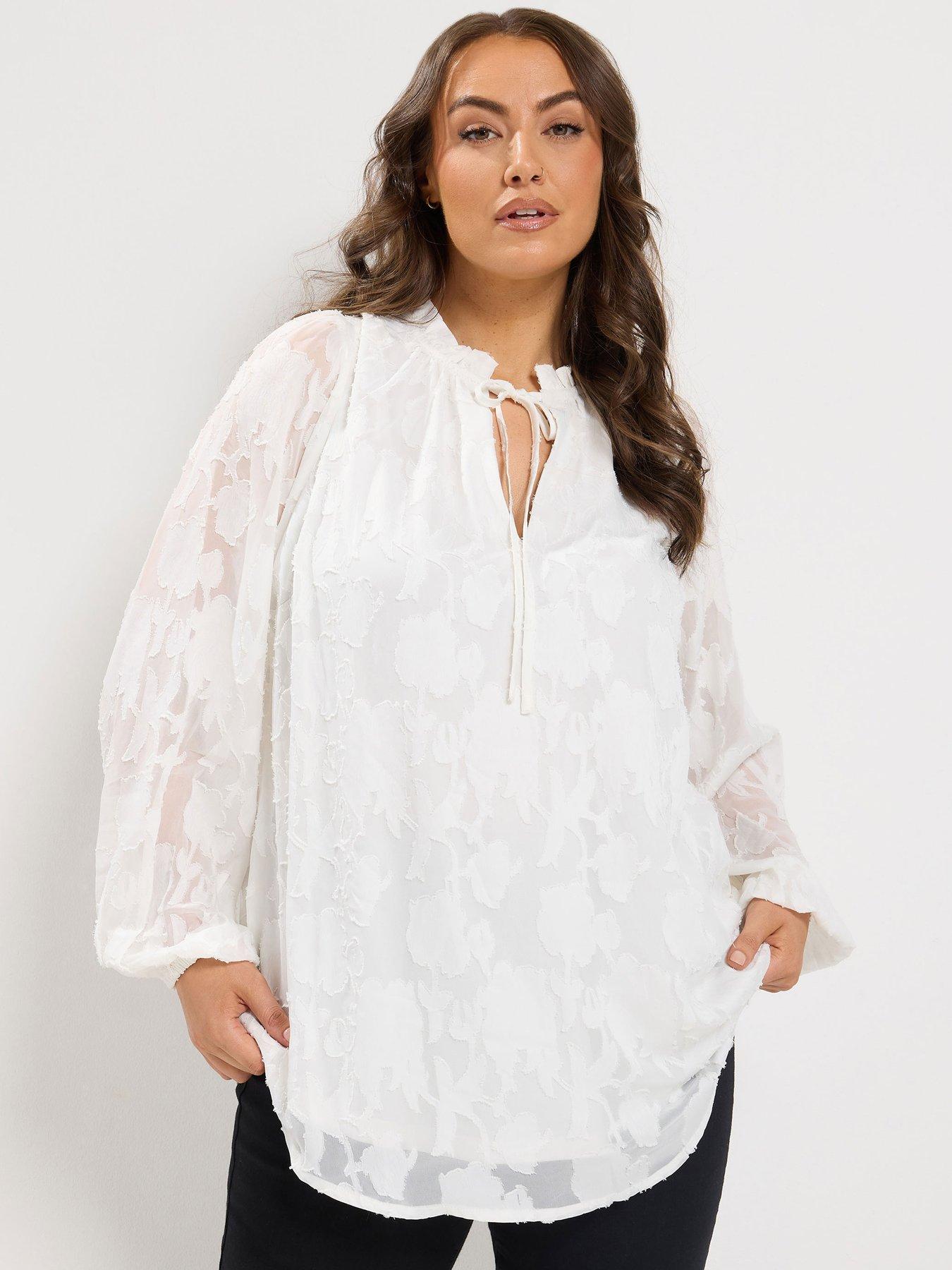 Yours Curve Frill Neck Lined Blouse - White