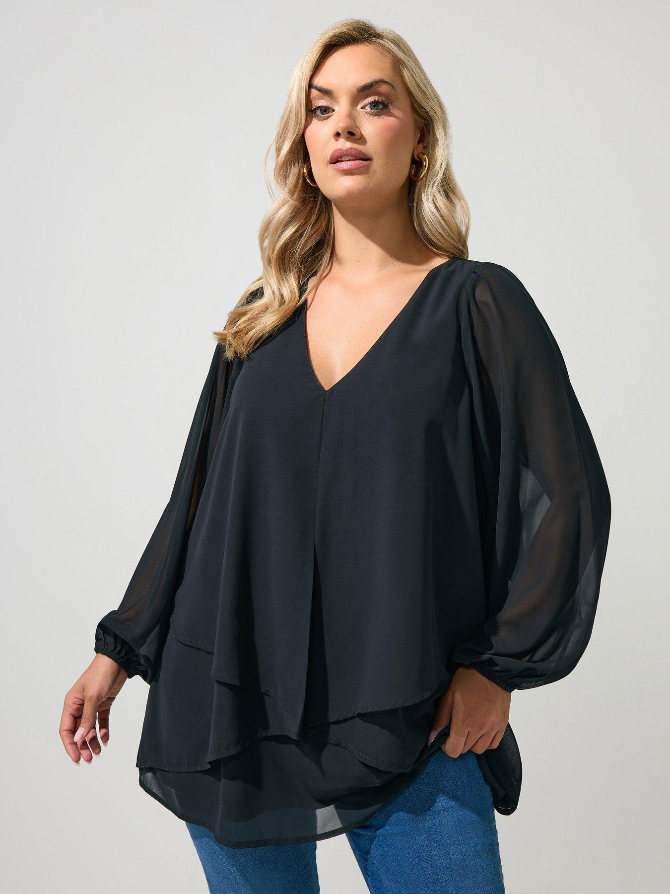 Yours Curve Long Sleeve Layered Blouse - Black
