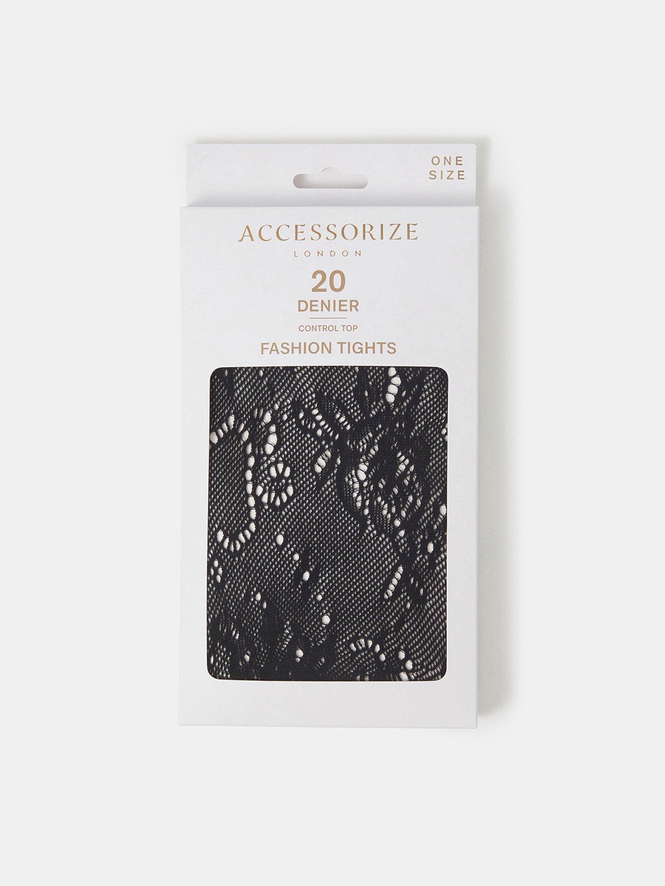 Image 1 of 2 of Accessorize Womens 20 Denier Lace Control Top Tights - Black