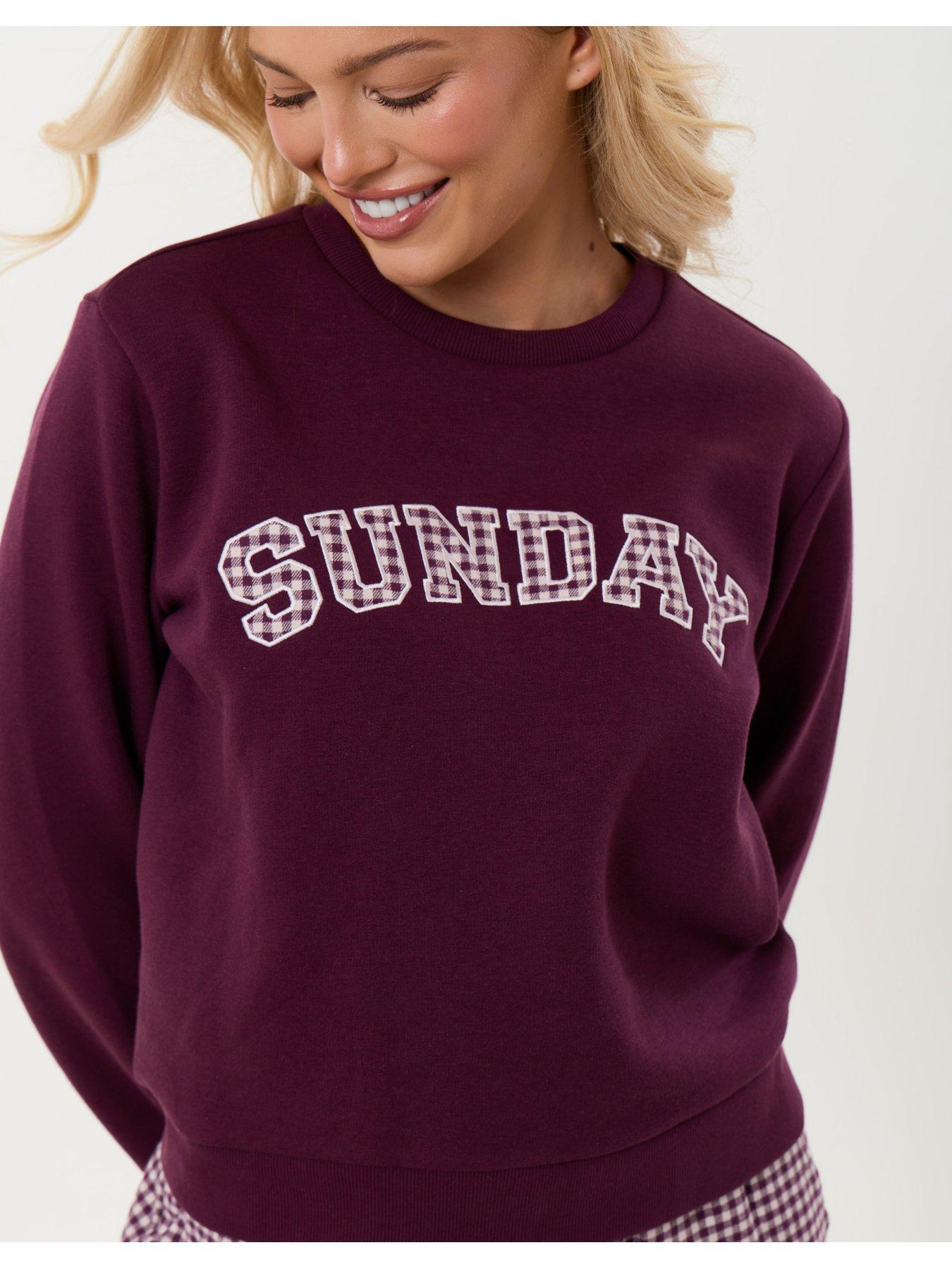 Image 4 of 4 of Threadbare Sweatshirt & Barrel Leg Trousers Pyjama Set In Plum Gingham