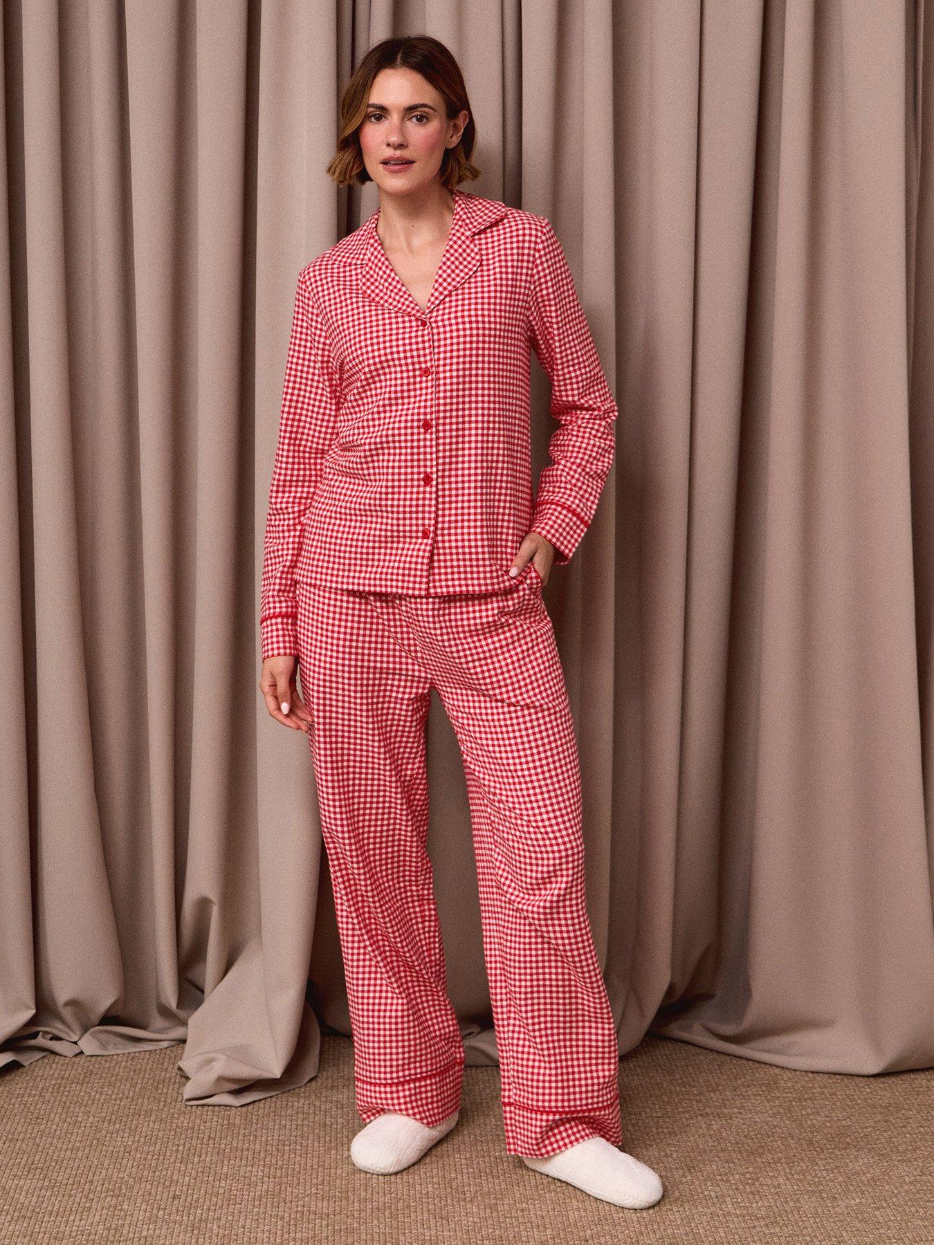 Image 1 of 4 of Threadbare Womens Button-Down Soft Cotton Gingham Pyjama Set - Red