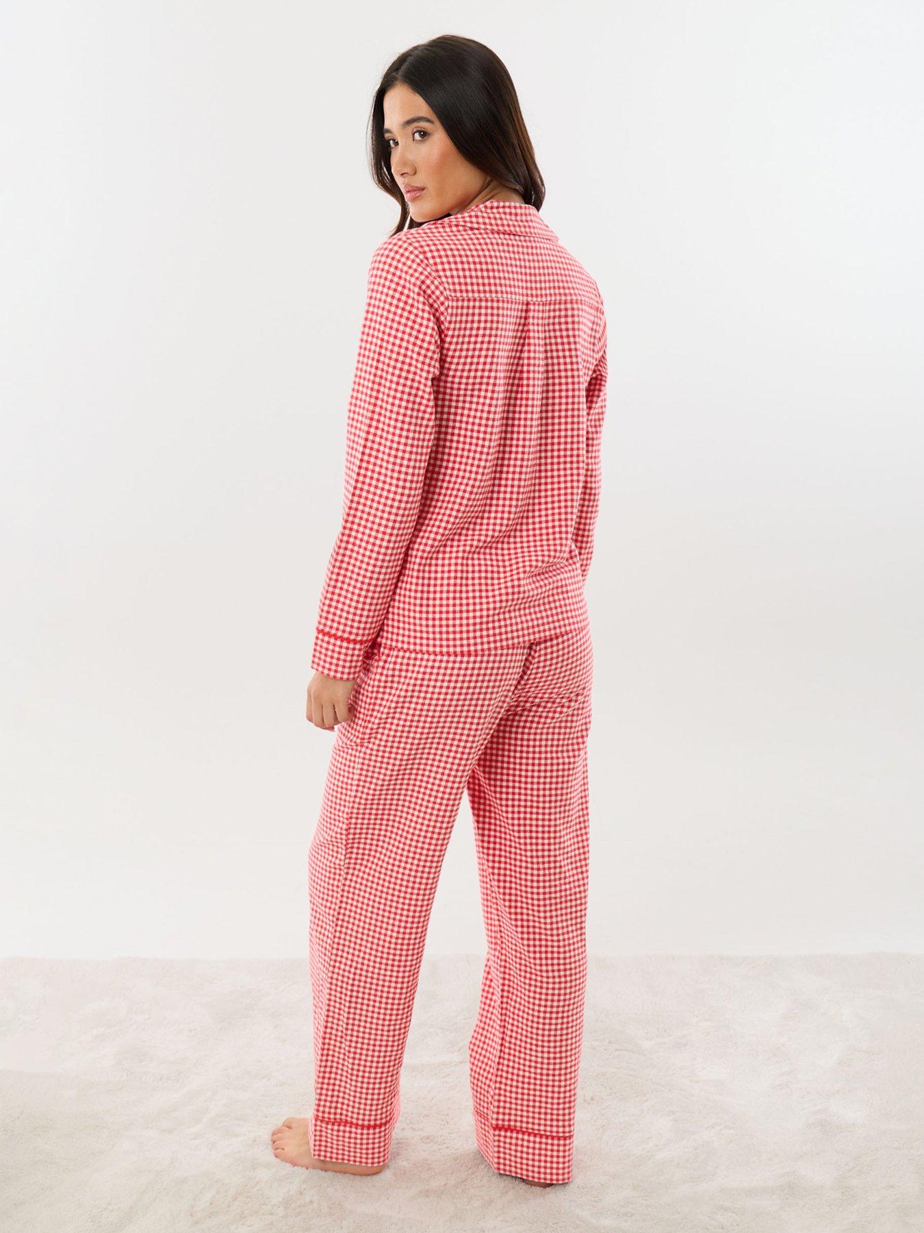 Image 2 of 4 of Threadbare Womens Button-Down Soft Cotton Gingham Pyjama Set - Red