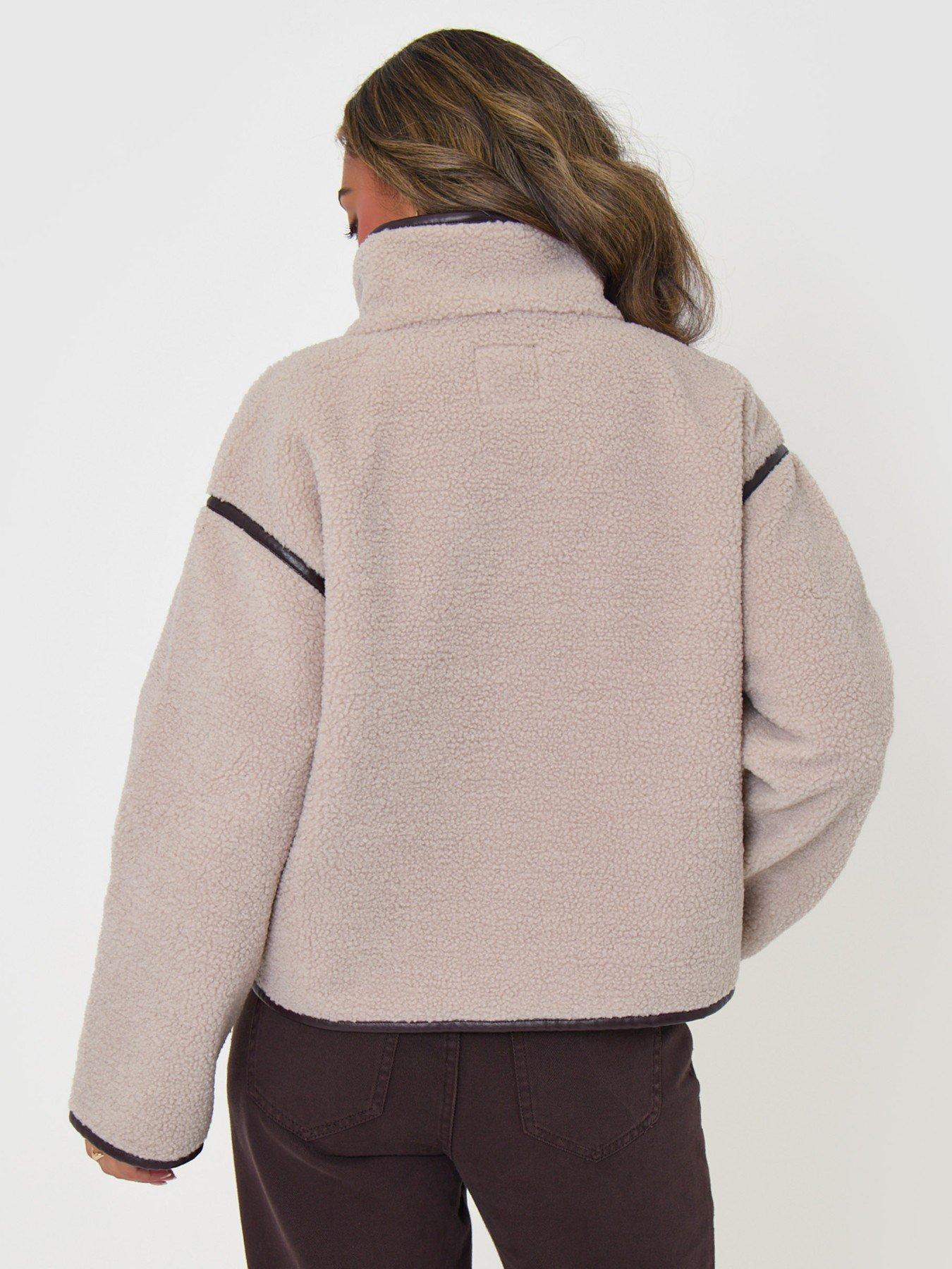 Image 2 of 5 of Threadbare Tab Detail Funnel Neck Fleece In Mushroom Brown