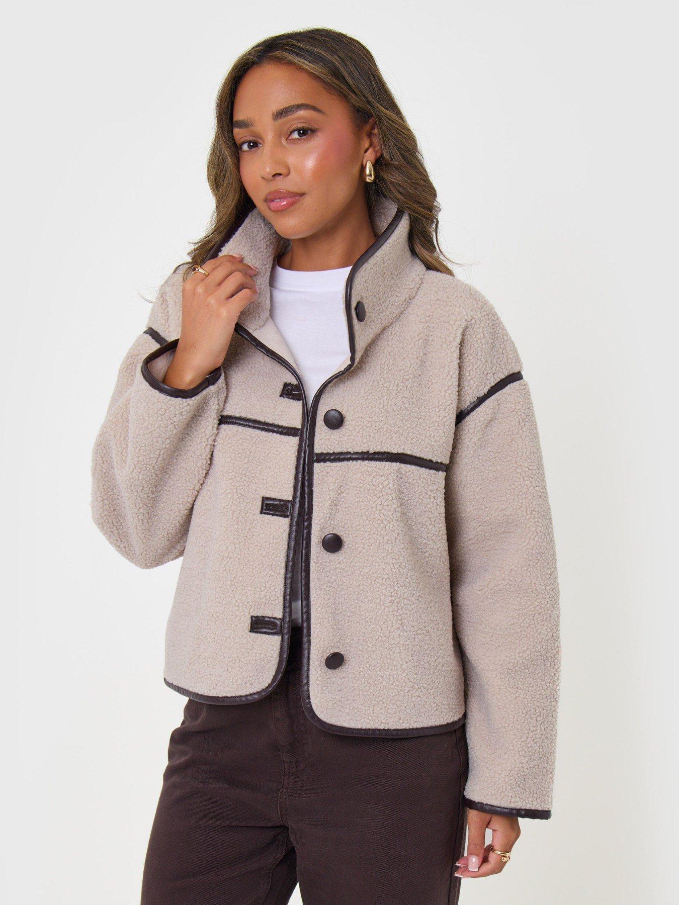 Image 3 of 5 of Threadbare Tab Detail Funnel Neck Fleece In Mushroom Brown