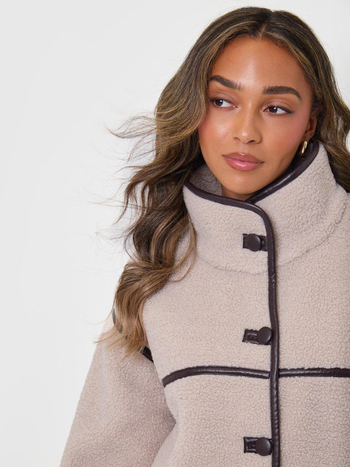 Image 5 of 5 of Threadbare Tab Detail Funnel Neck Fleece In Mushroom Brown