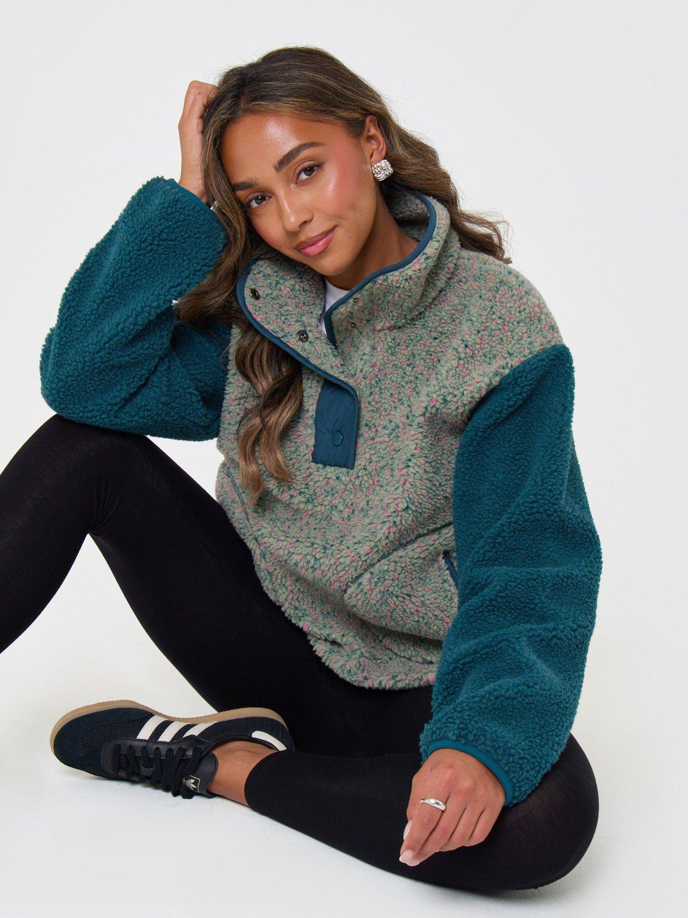 Image 1 of 5 of Threadbare Womens Contrast Sleeve Funnel Neck Fleece - Green