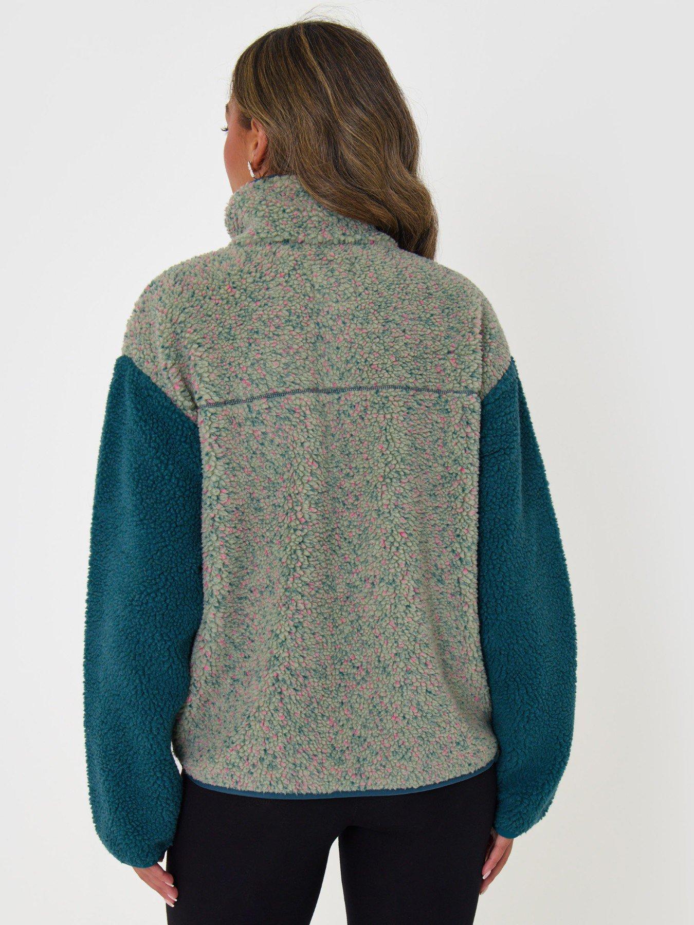 Image 2 of 5 of Threadbare Womens Contrast Sleeve Funnel Neck Fleece - Green