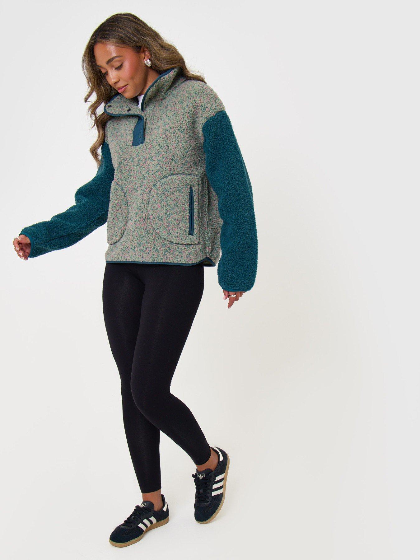 Image 3 of 5 of Threadbare Womens Contrast Sleeve Funnel Neck Fleece - Green
