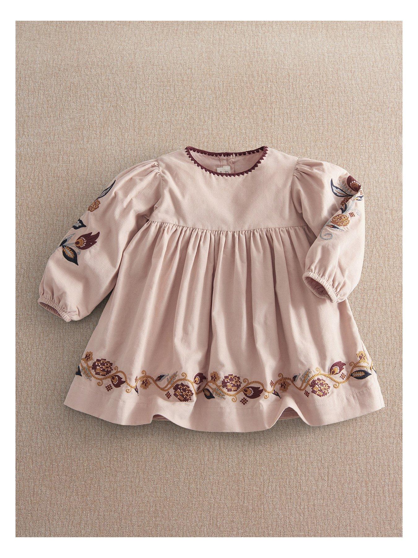 Mamas & Papas Baby Girls Floral Embroidered Cord Dress - Pink
